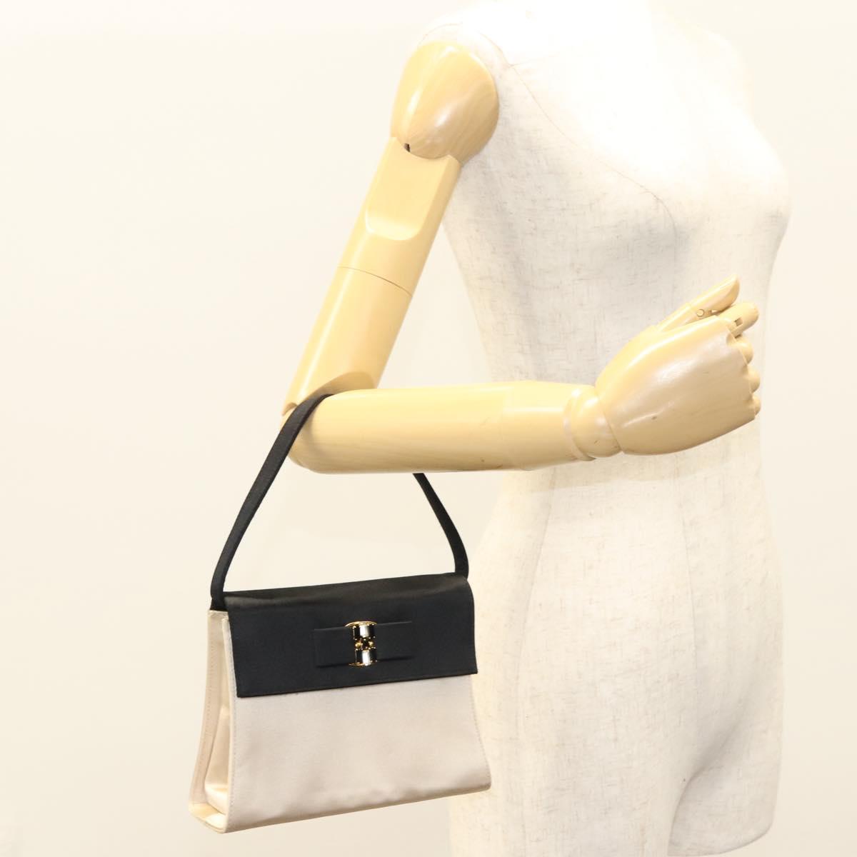 Salvatore Ferragamo Vala Hand Bag Satin Beige Gold Auth BA2675