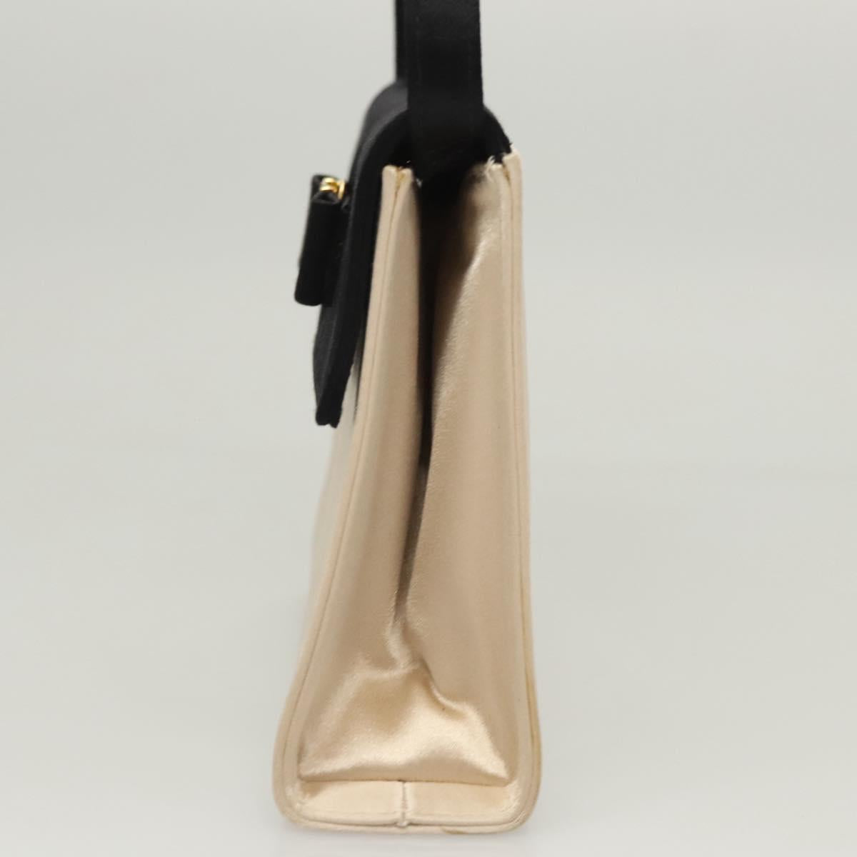 Salvatore Ferragamo Vala Hand Bag Satin Beige Gold Auth BA2675