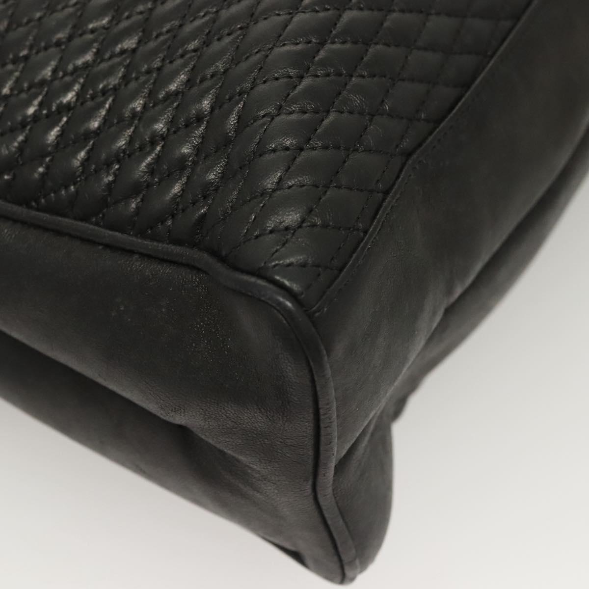 BALLY Quilted Tote Bag Leather Black Gold Auth BA2680