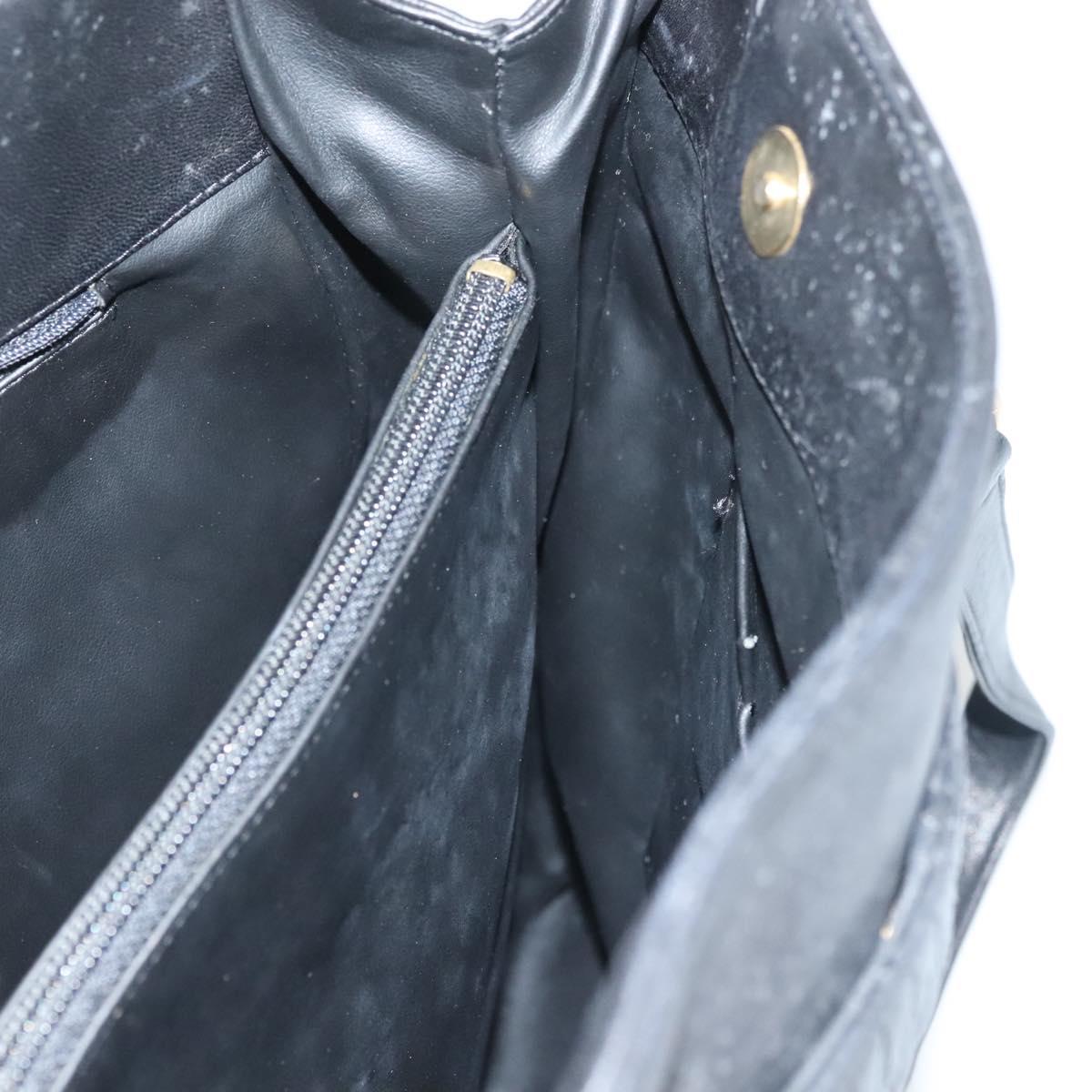 BALLY Quilted Tote Bag Leather Black Gold Auth BA2680