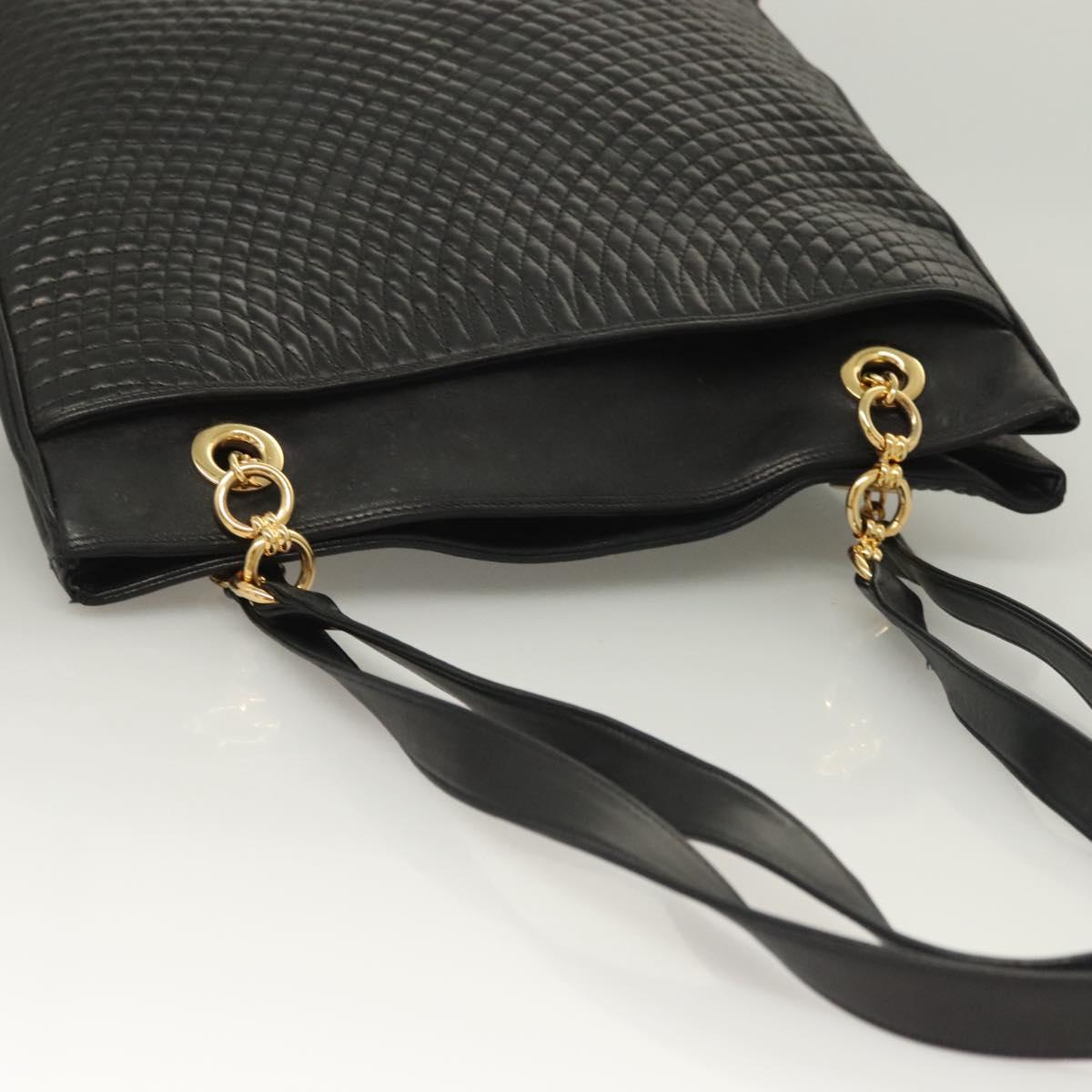 BALLY Quilted Tote Bag Leather Black Gold Auth BA2680