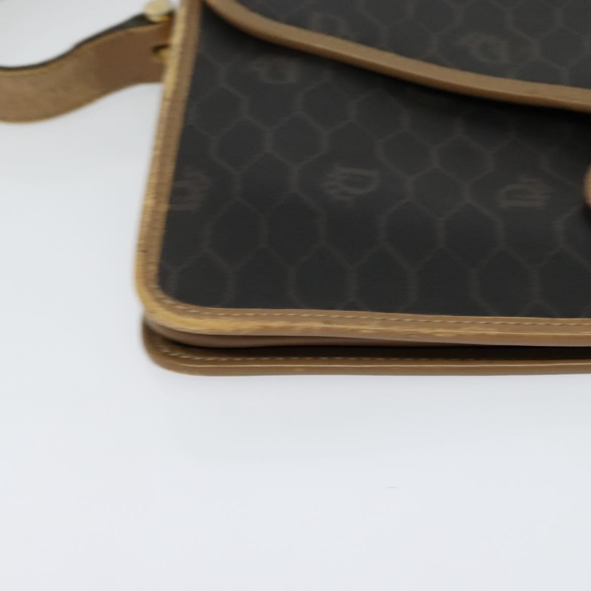 Christian Dior Honeycomb Canvas Shoulder Bag PVC Brown Gold Auth BA2701
