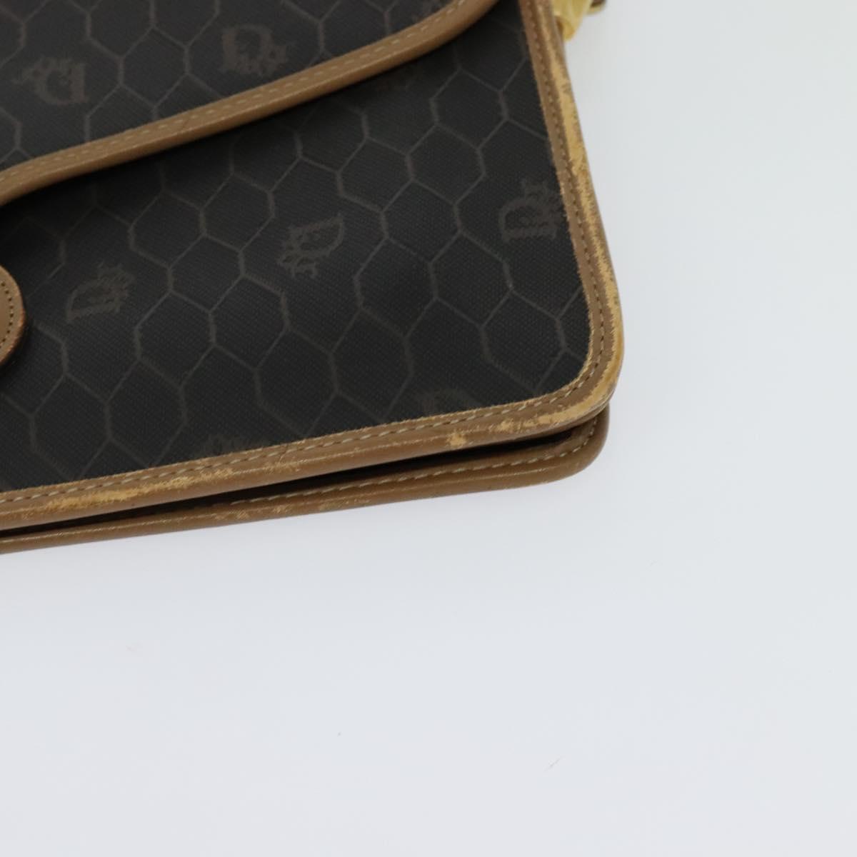 Christian Dior Honeycomb Canvas Shoulder Bag PVC Brown Gold Auth BA2701