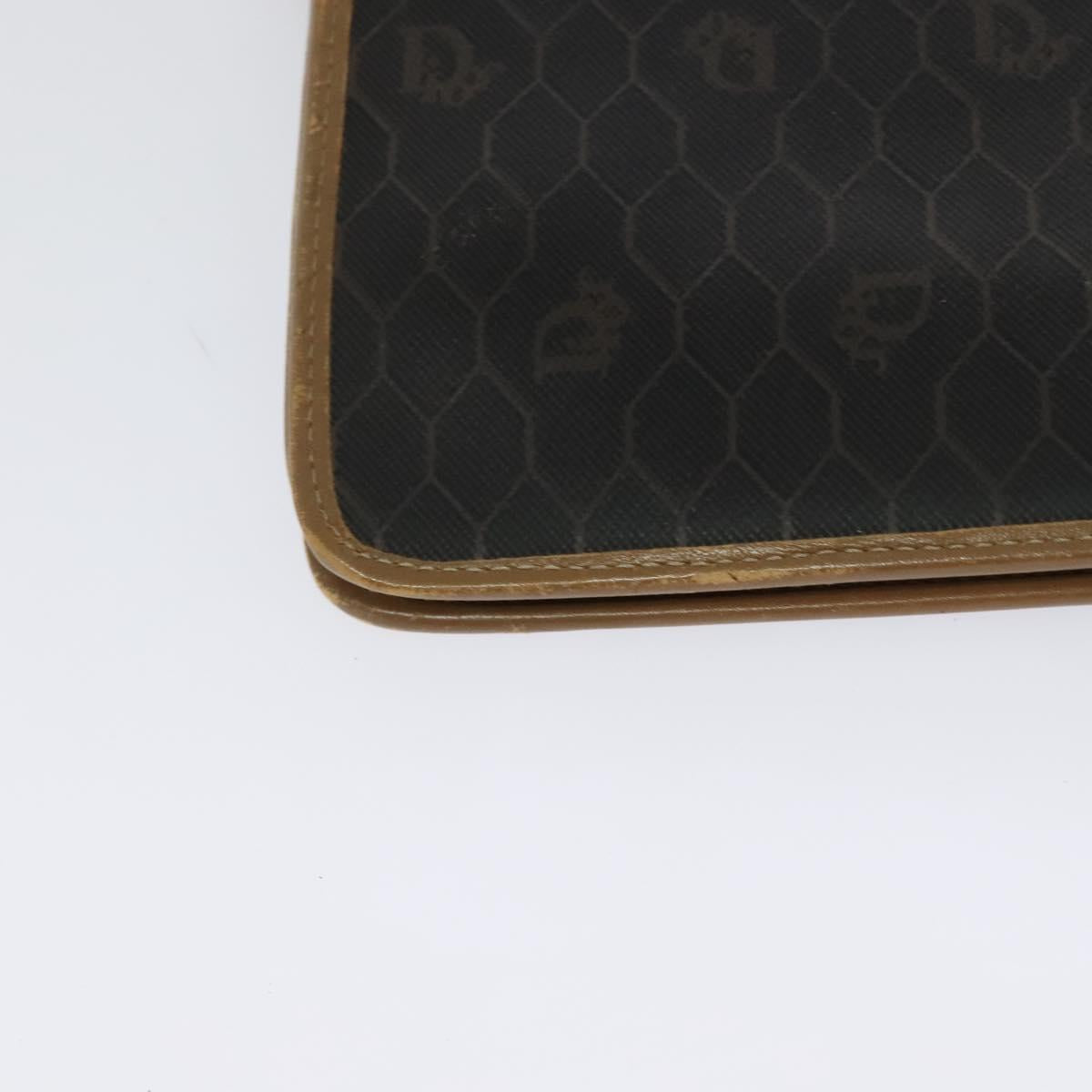 Christian Dior Honeycomb Canvas Shoulder Bag PVC Brown Gold Auth BA2701