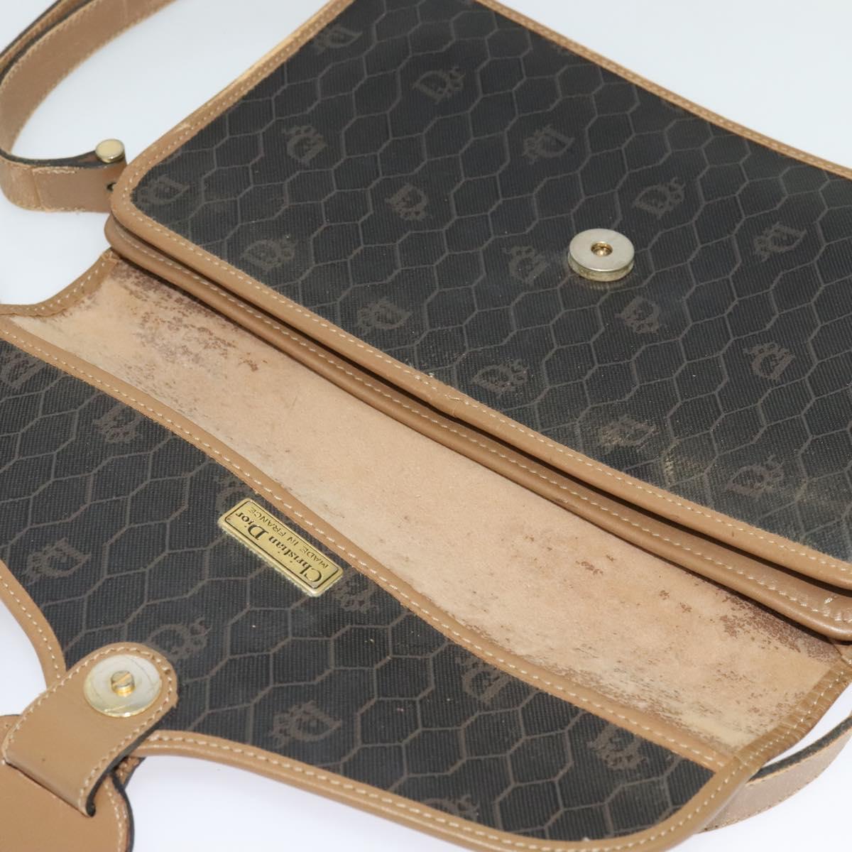 Christian Dior Honeycomb Canvas Shoulder Bag PVC Brown Gold Auth BA2701