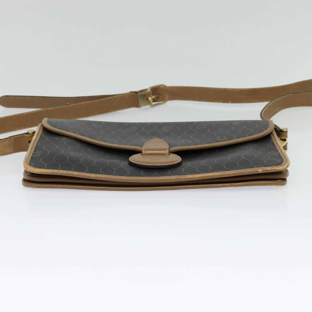 Christian Dior Honeycomb Canvas Shoulder Bag PVC Brown Gold Auth BA2701