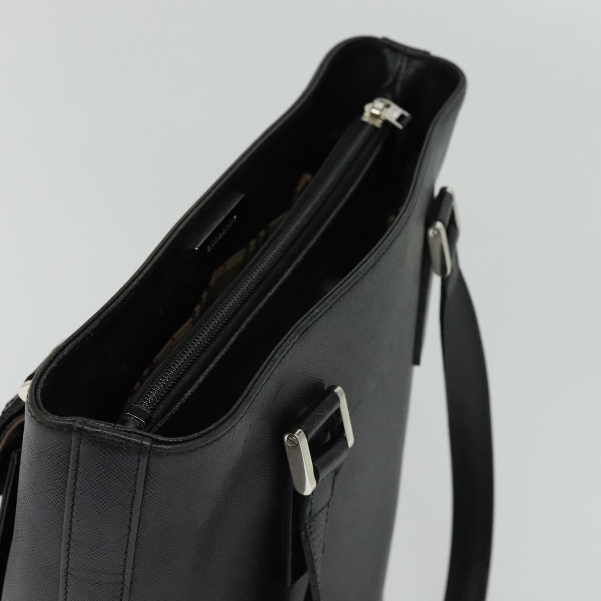 BURBERRY Tote Bag Leather Black Silver Auth BA2708