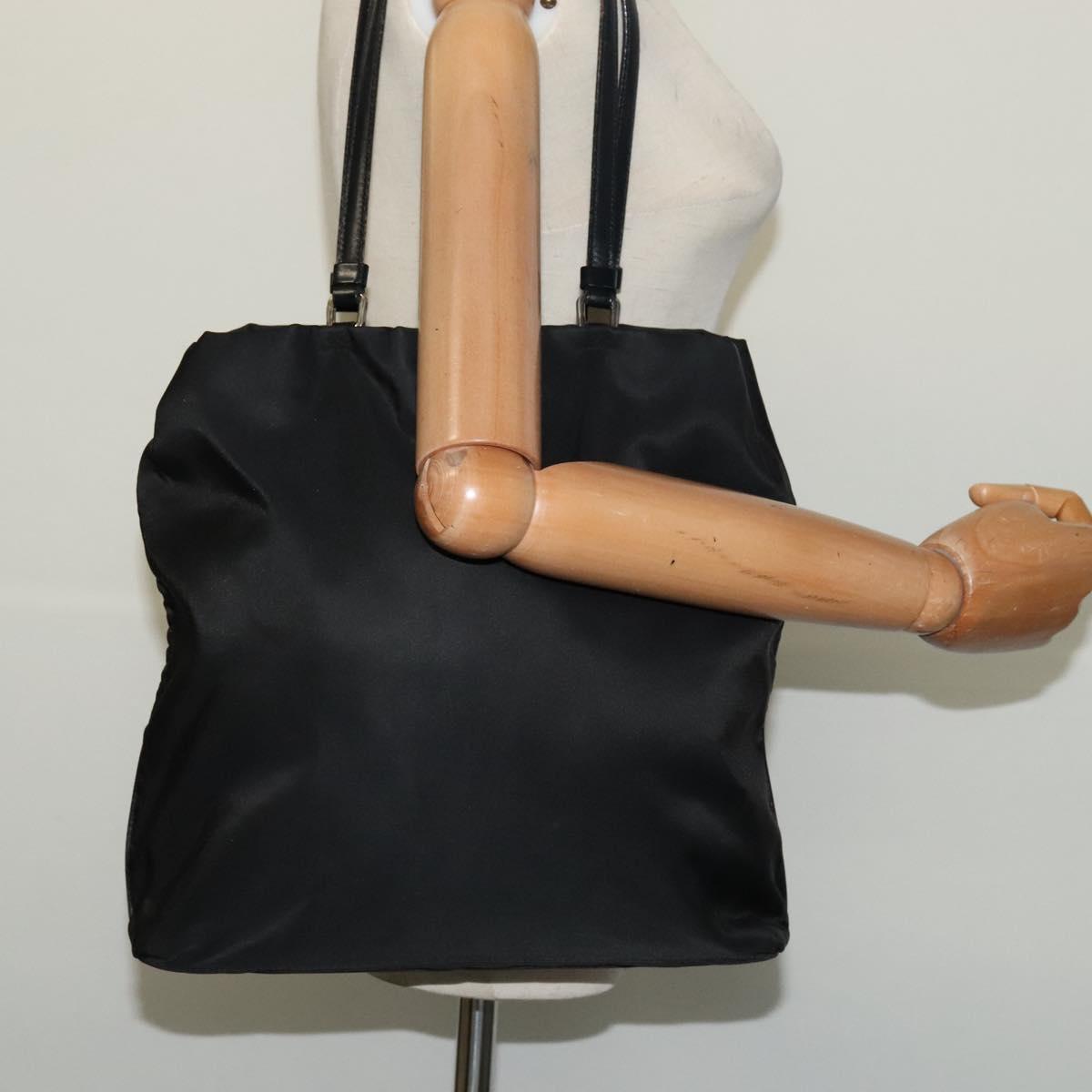 PRADA Tote Bag Nylon Black Silver Auth BA2711