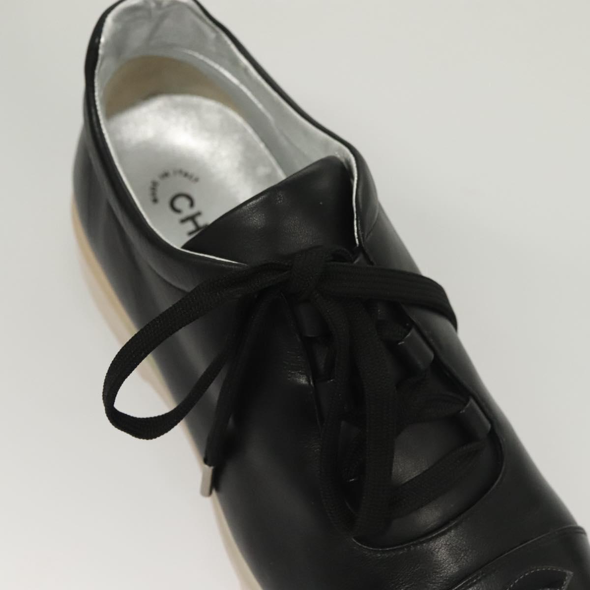 CHANEL Sneakers Lamb Skin 39 Black CC Auth BA2712