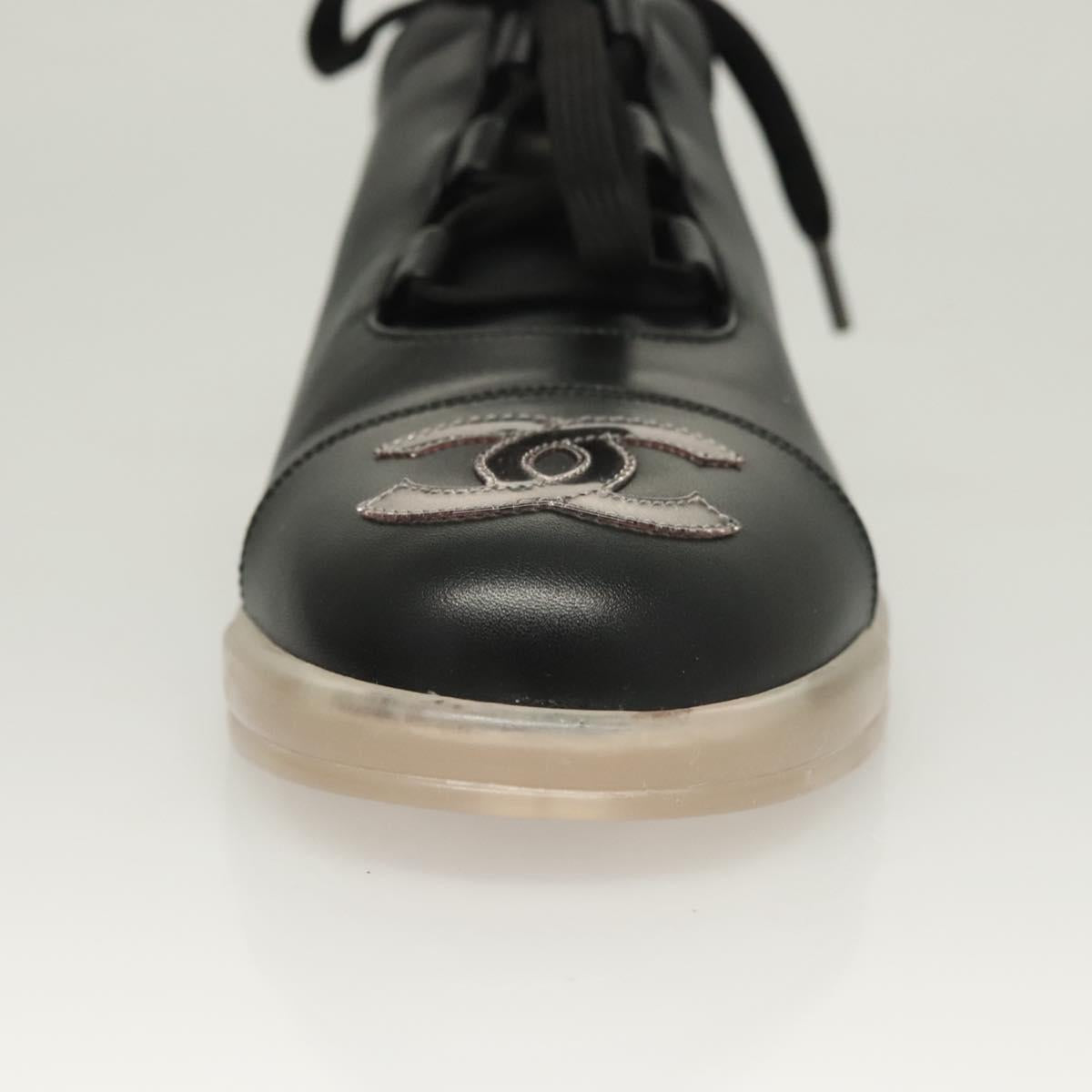 CHANEL Sneakers Lamb Skin 39 Black CC Auth BA2712