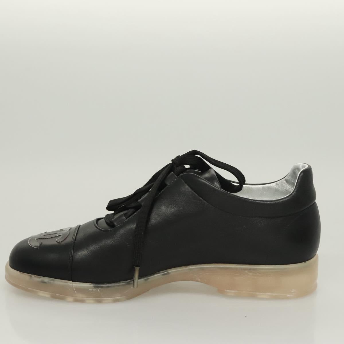 CHANEL Sneakers Lamb Skin 39 Black CC Auth BA2712