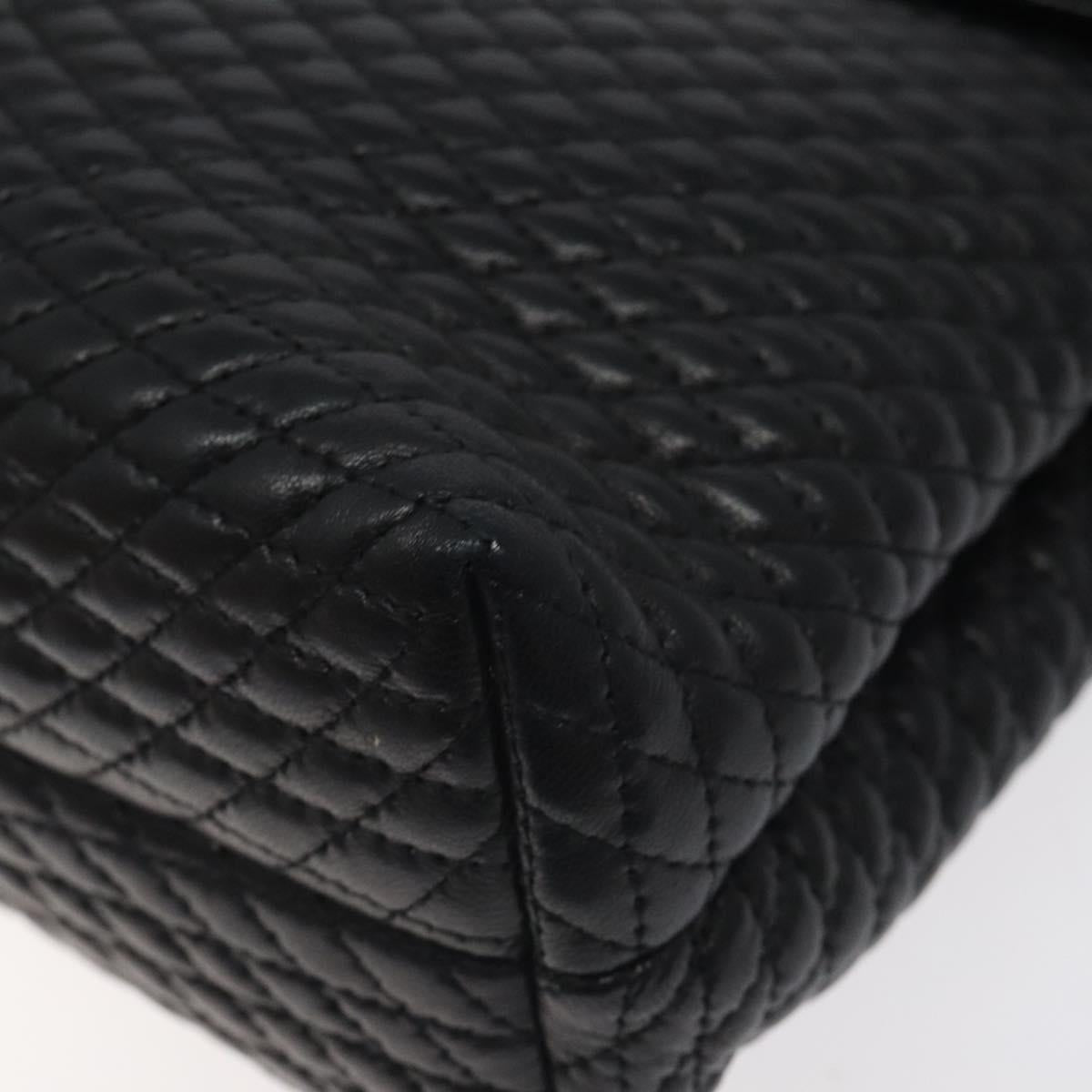 BALLY Quilted Hand Bag Leather Black Gold Auth BA2725