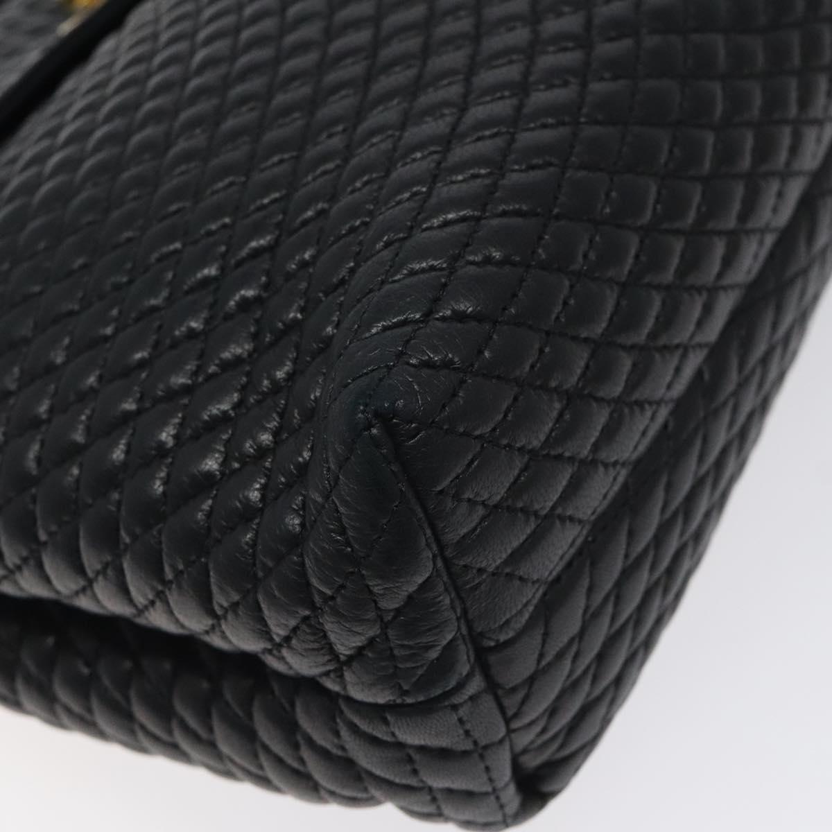 BALLY Quilted Hand Bag Leather Black Gold Auth BA2725