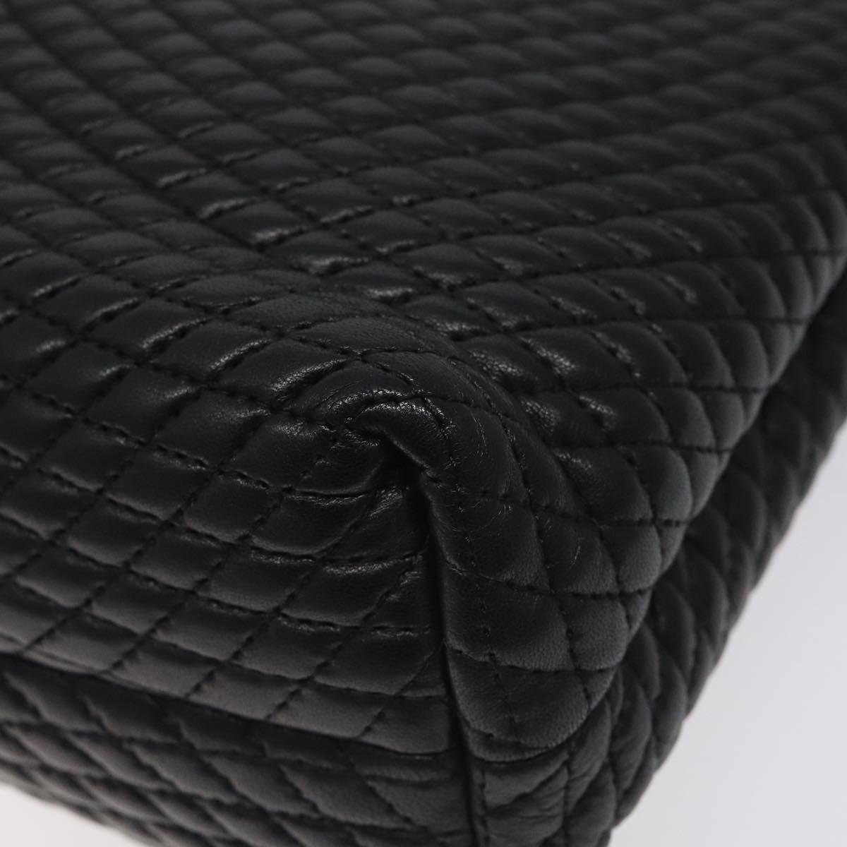 BALLY Quilted Hand Bag Leather Black Gold Auth BA2725