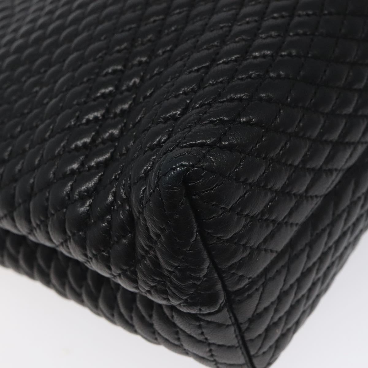 BALLY Quilted Hand Bag Leather Black Gold Auth BA2725
