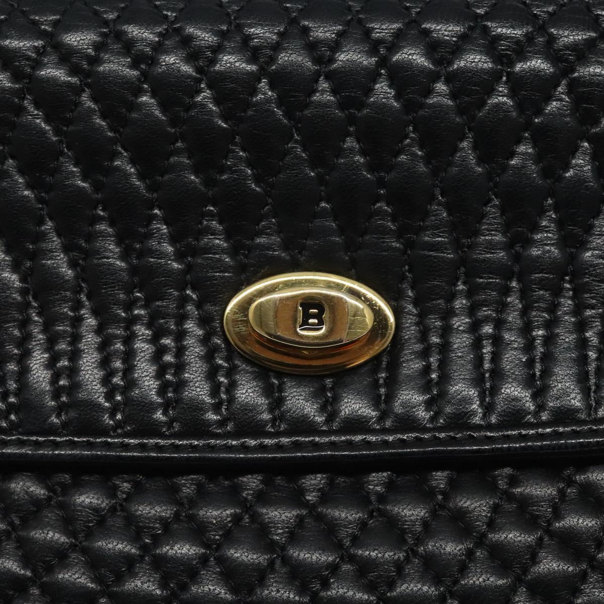 BALLY Quilted Hand Bag Leather Black Gold Auth BA2725