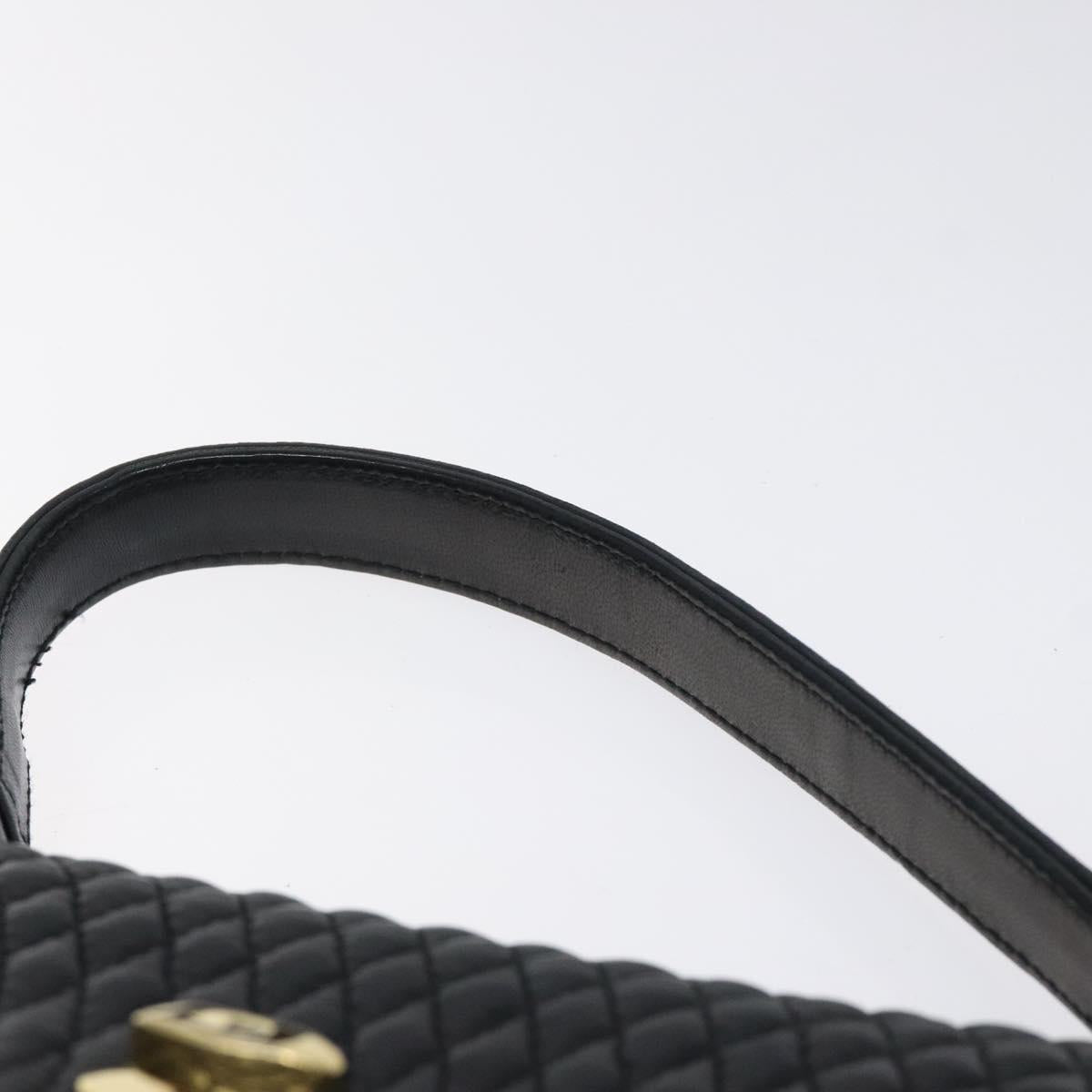 BALLY Quilted Hand Bag Leather Black Gold Auth BA2725