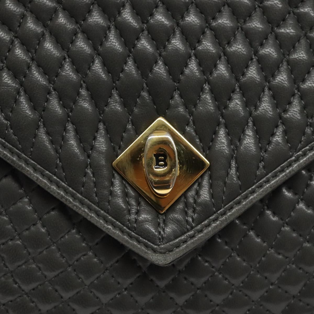 BALLY Quilted Hand Bag Leather Gray Gold Auth BA2727