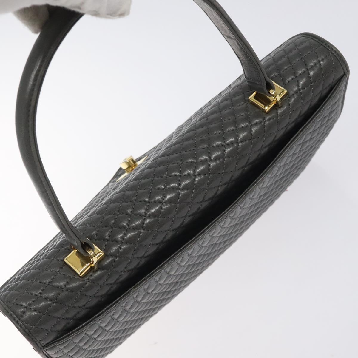 BALLY Quilted Hand Bag Leather Gray Gold Auth BA2727