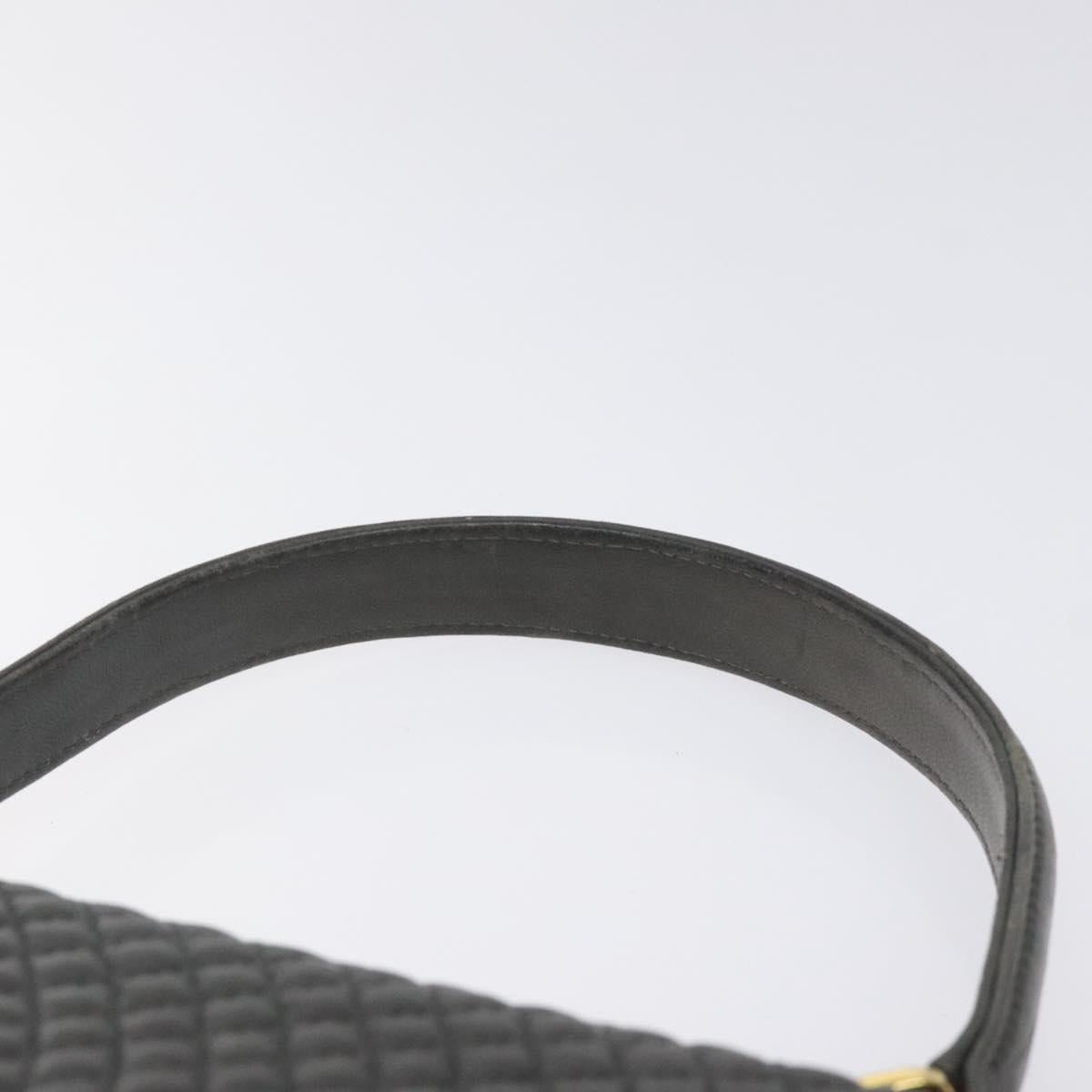 BALLY Quilted Hand Bag Leather Gray Gold Auth BA2727