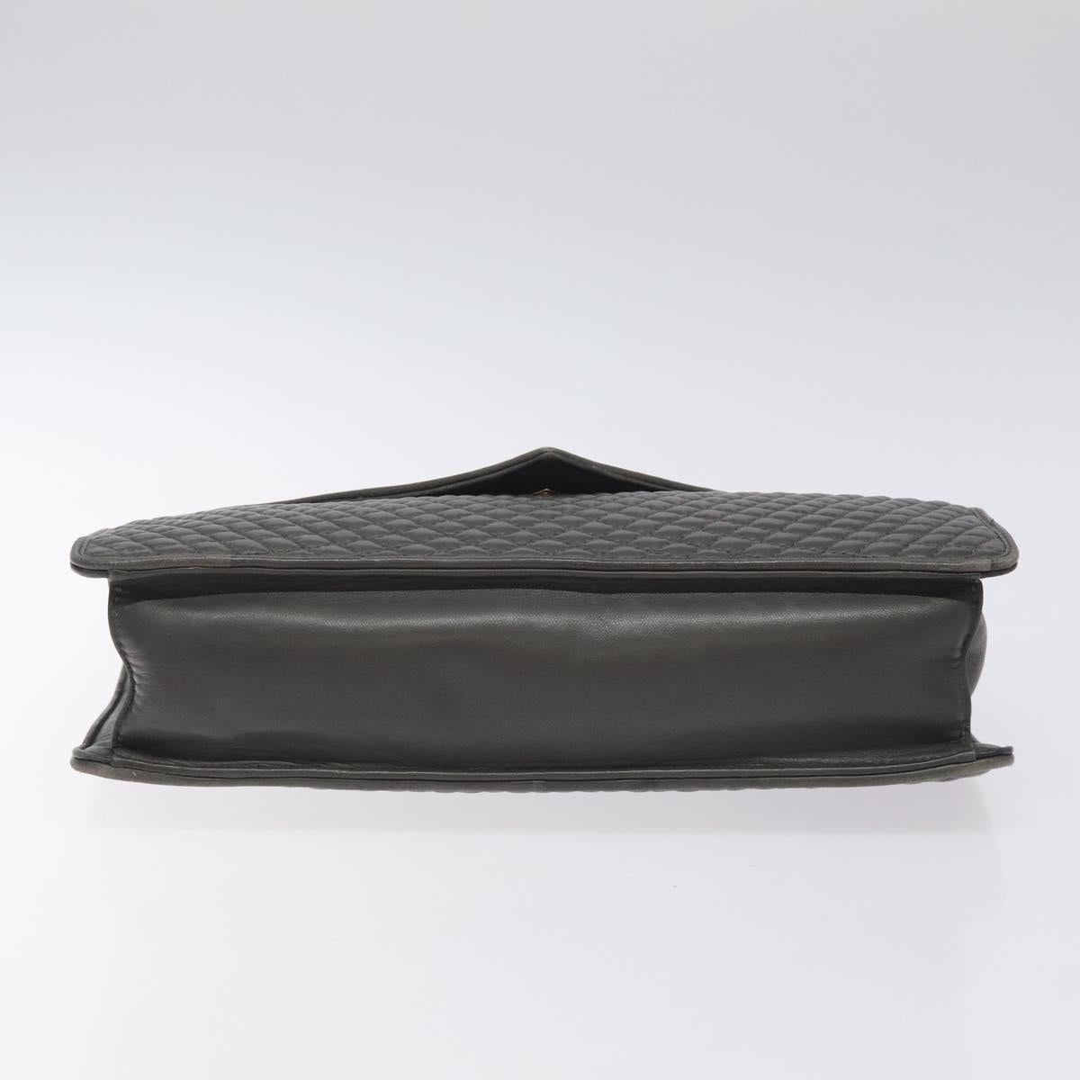 BALLY Quilted Hand Bag Leather Gray Gold Auth BA2727