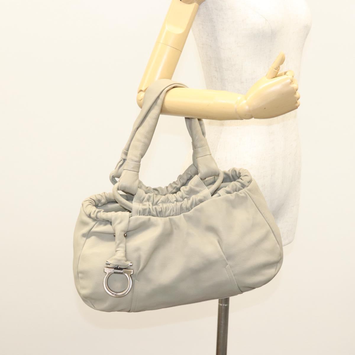Salvatore Ferragamo Gancini Shoulder Bag Leather Beige Auth BA2736