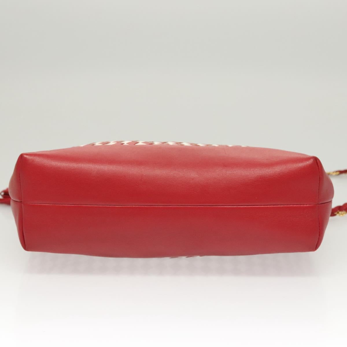 BALLY Chain Hand Bag Leather 2way Red Gold Auth BA2743
