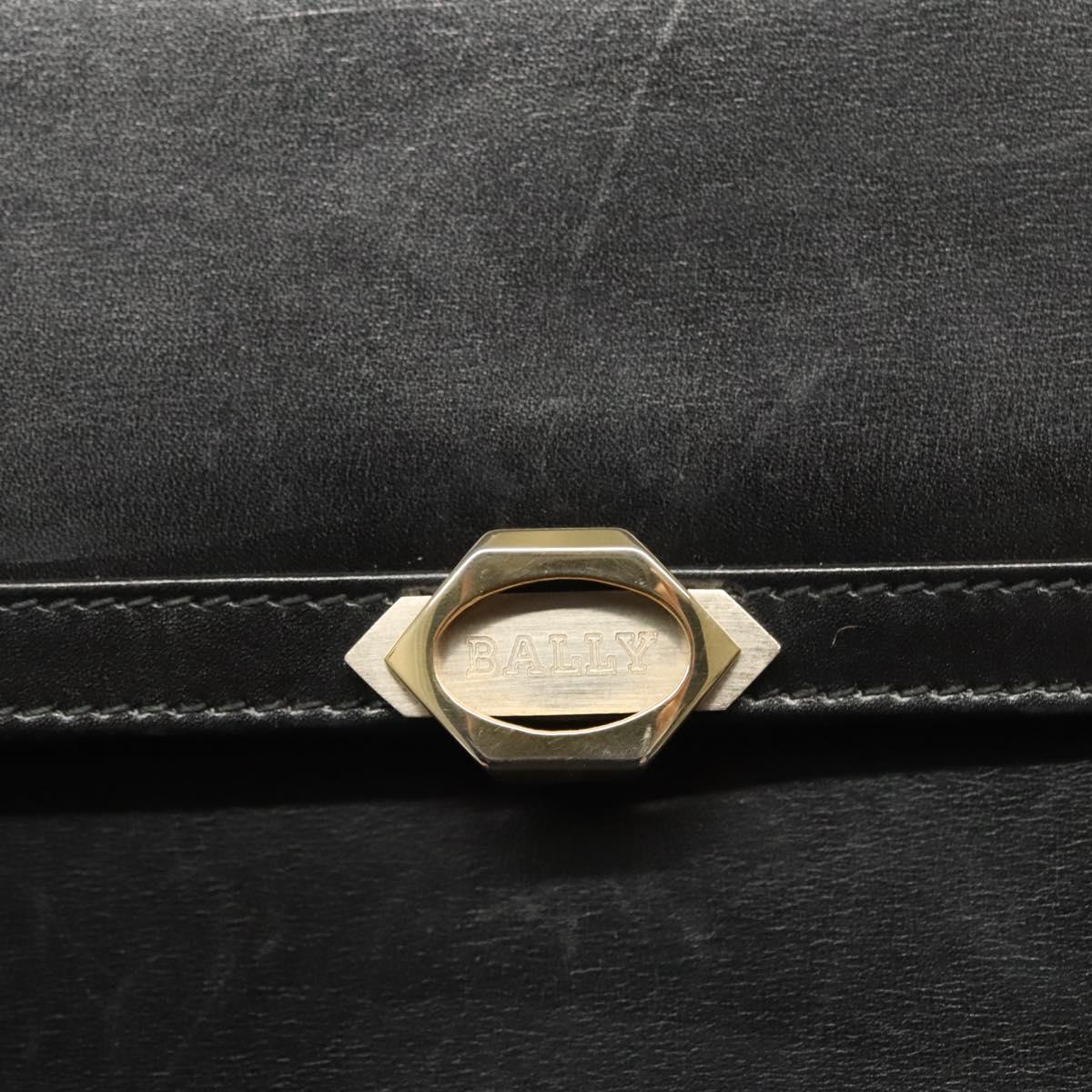 BALLY Shoulder Bag Leather Black Gold Auth BA2748
