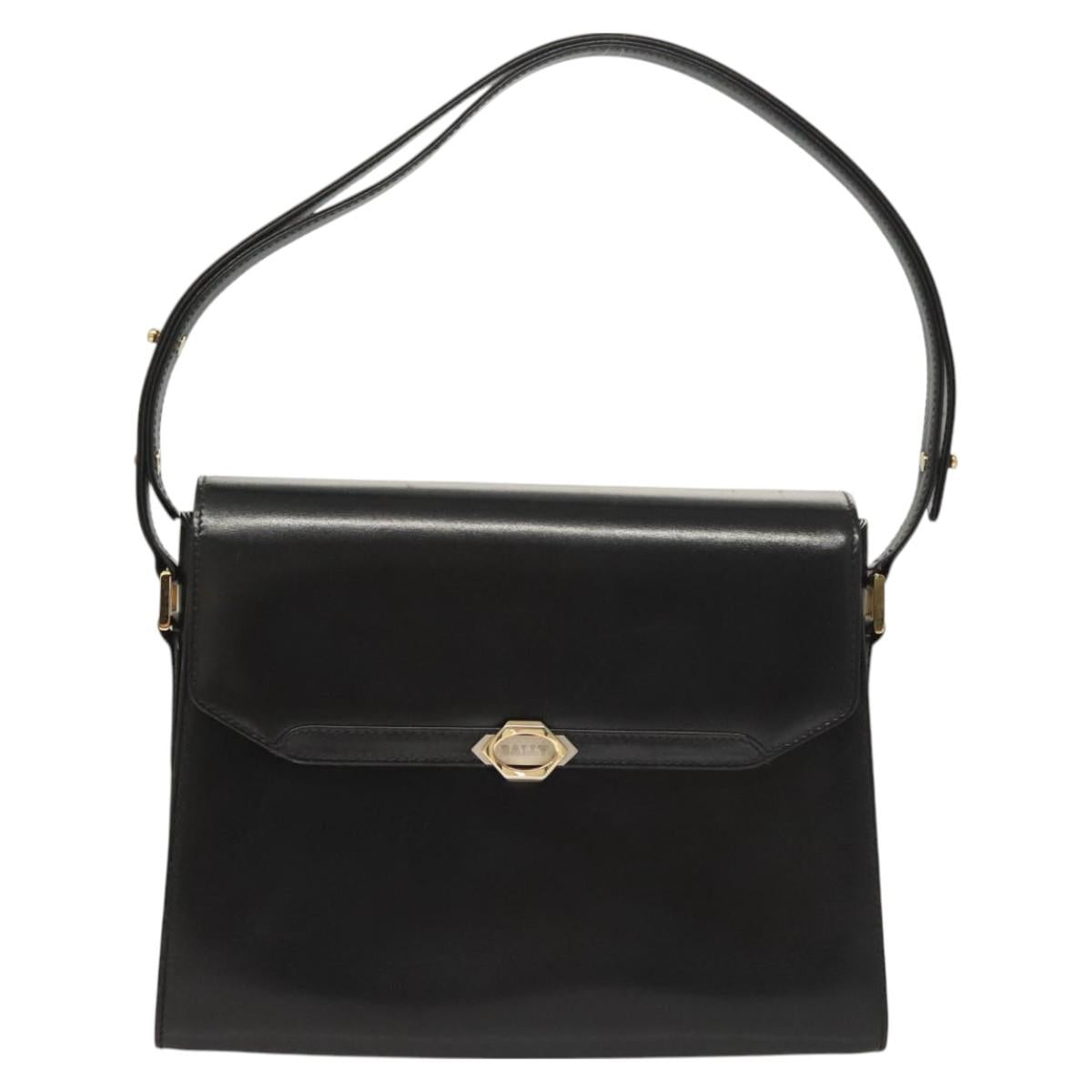 BALLY Shoulder Bag Leather Black Gold Auth BA2748