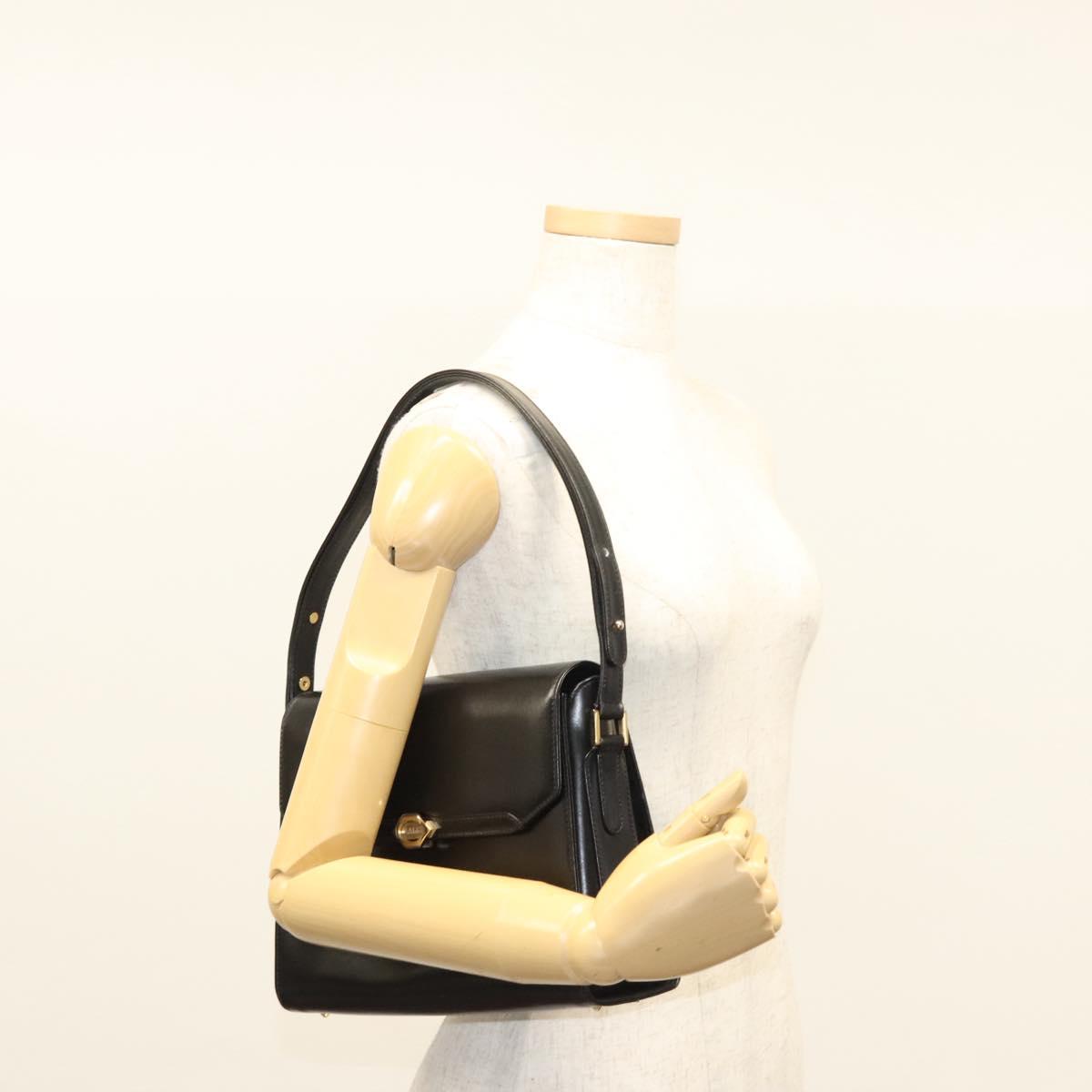 BALLY Shoulder Bag Leather Black Gold Auth BA2748
