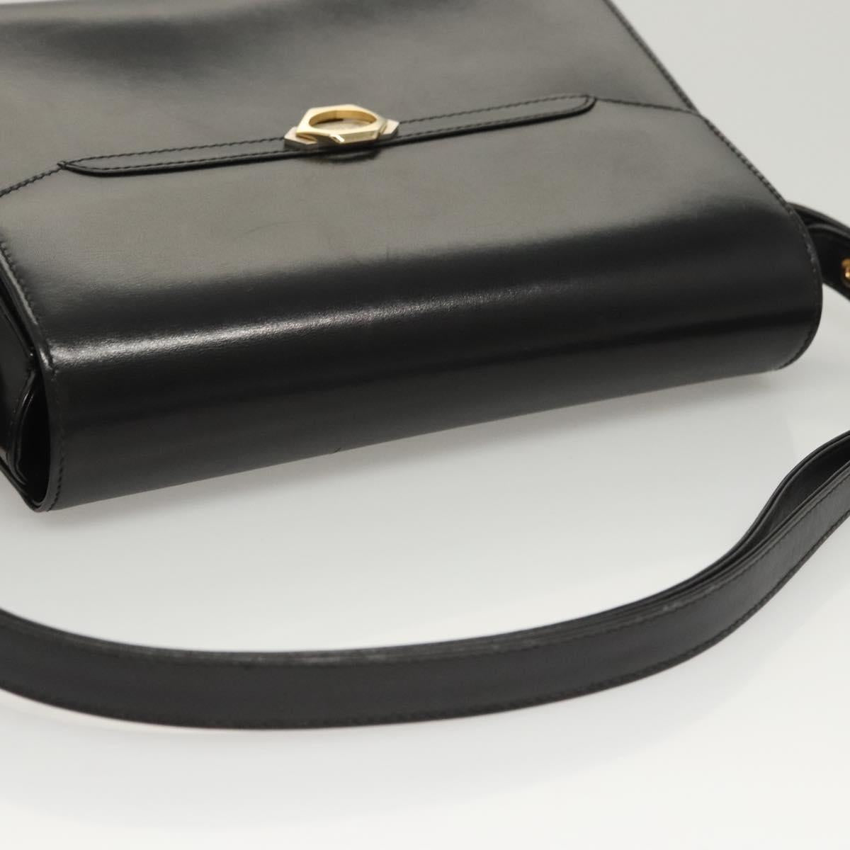 BALLY Shoulder Bag Leather Black Gold Auth BA2748