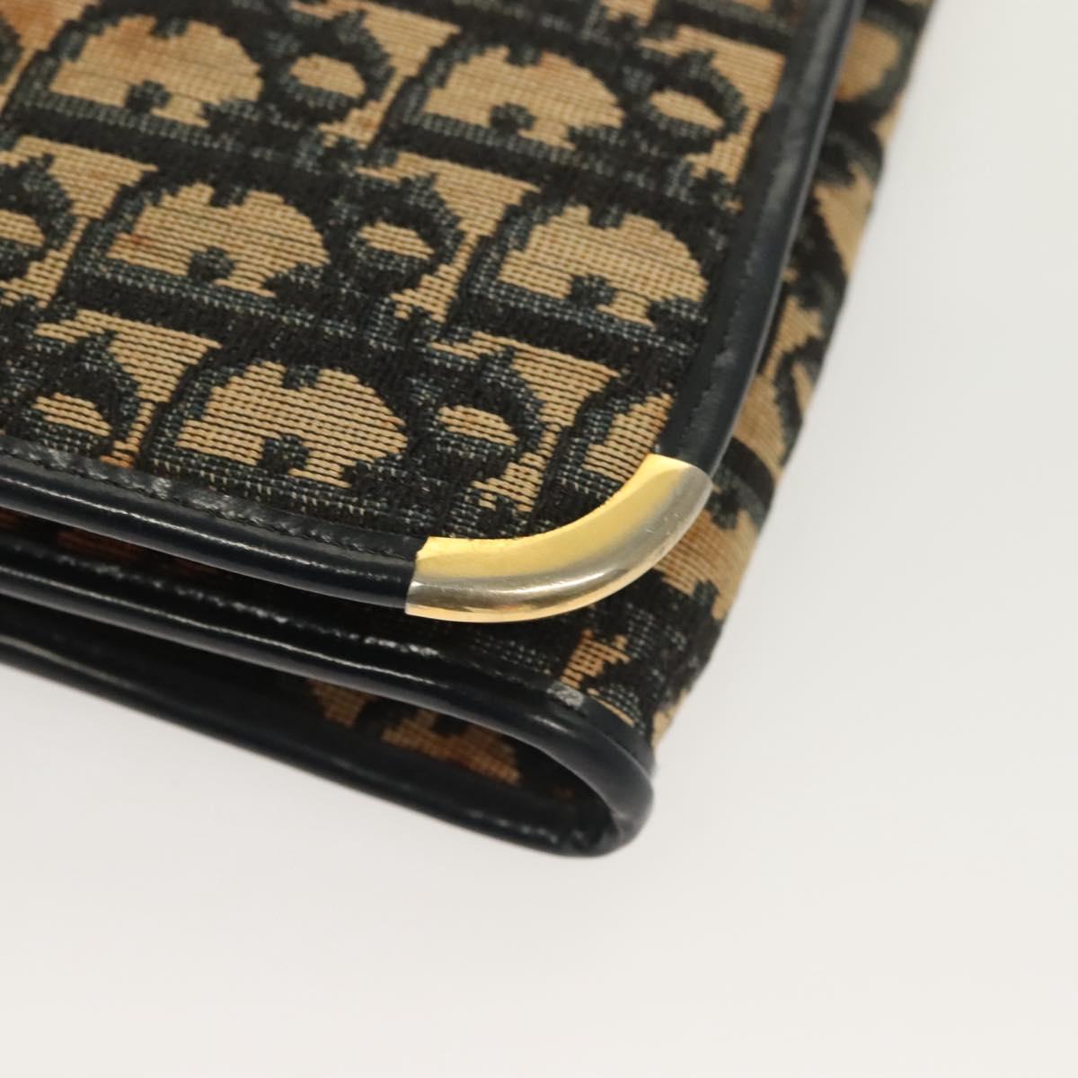 Christian Dior Trotter Canvas Shoulder Bag Navy Gold Auth BA2763