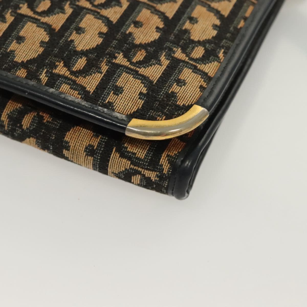 Christian Dior Trotter Canvas Shoulder Bag Navy Gold Auth BA2763