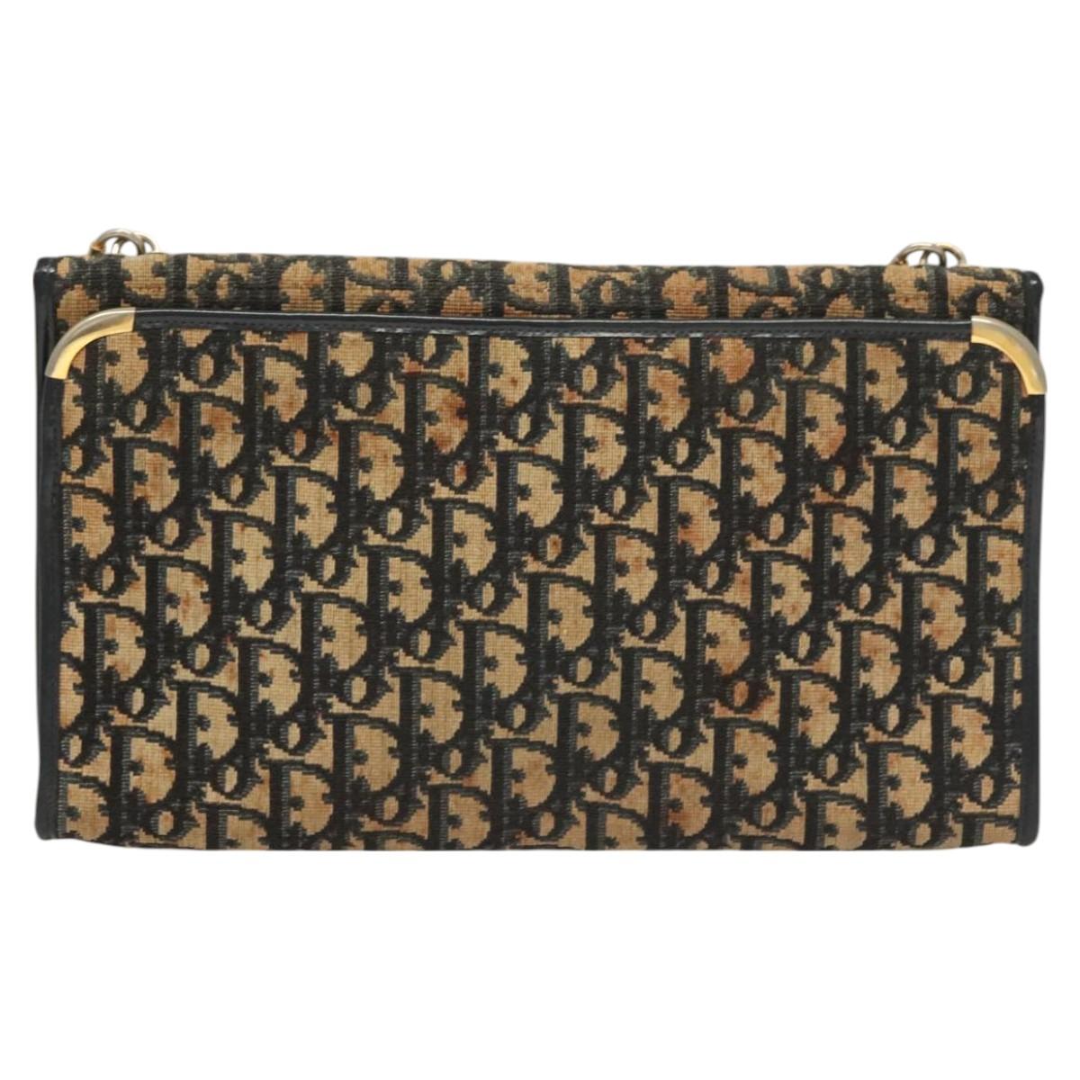 Christian Dior Trotter Canvas Shoulder Bag Navy Gold Auth BA2763