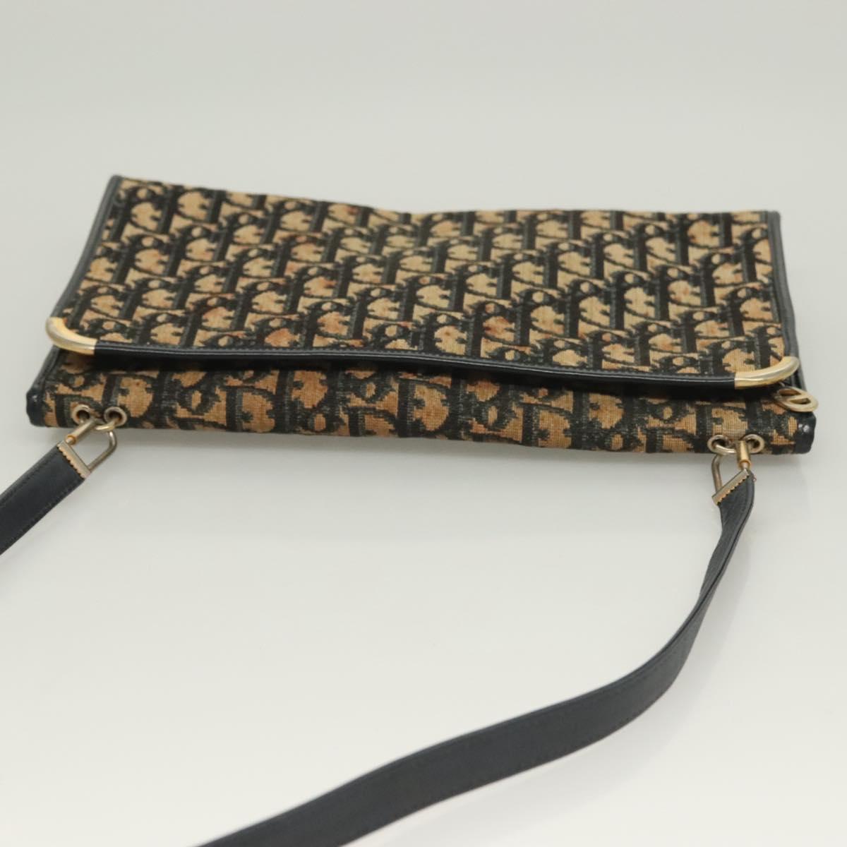 Christian Dior Trotter Canvas Shoulder Bag Navy Gold Auth BA2763