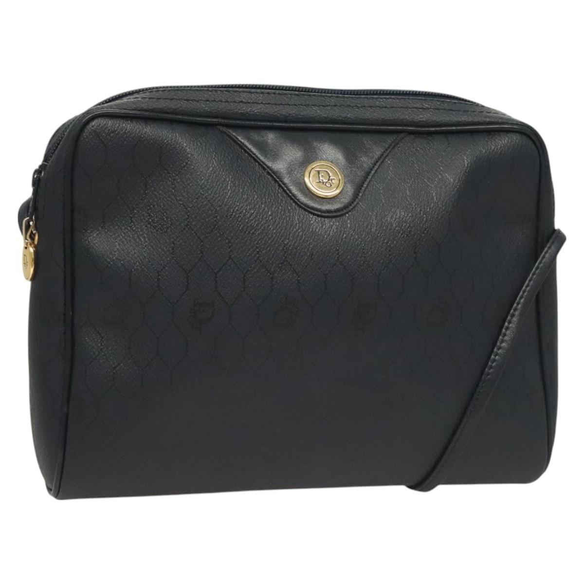Christian Dior Honeycomb Canvas Shoulder Bag PVC Navy gold Auth BA2781