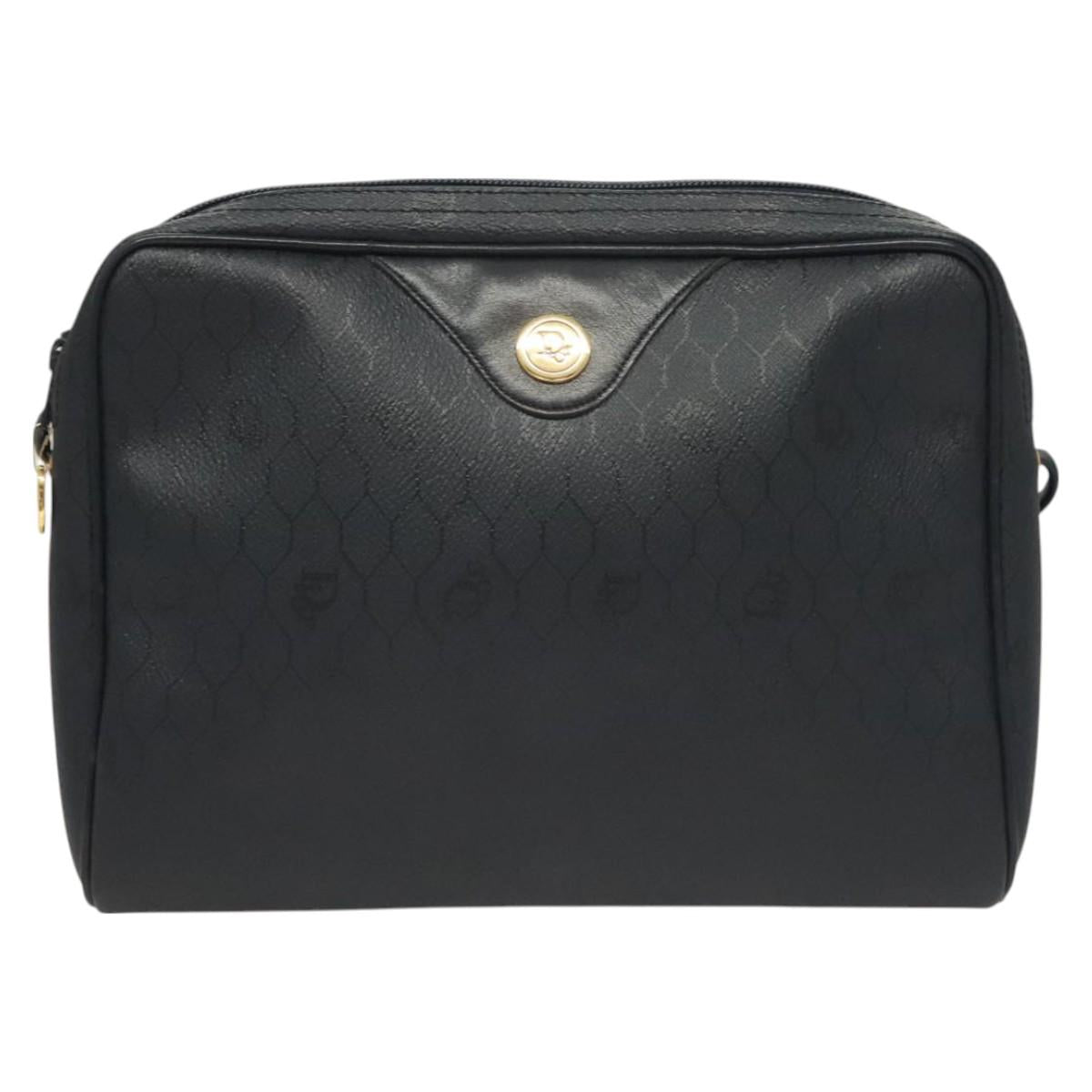 Christian Dior Honeycomb Canvas Shoulder Bag PVC Navy gold Auth BA2781