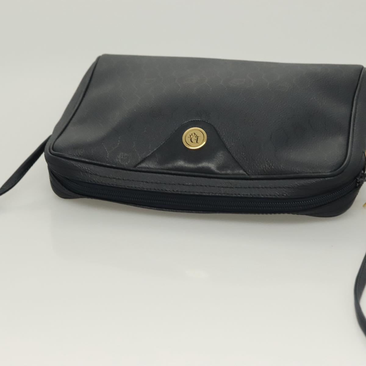 Christian Dior Honeycomb Canvas Shoulder Bag PVC Navy gold Auth BA2781