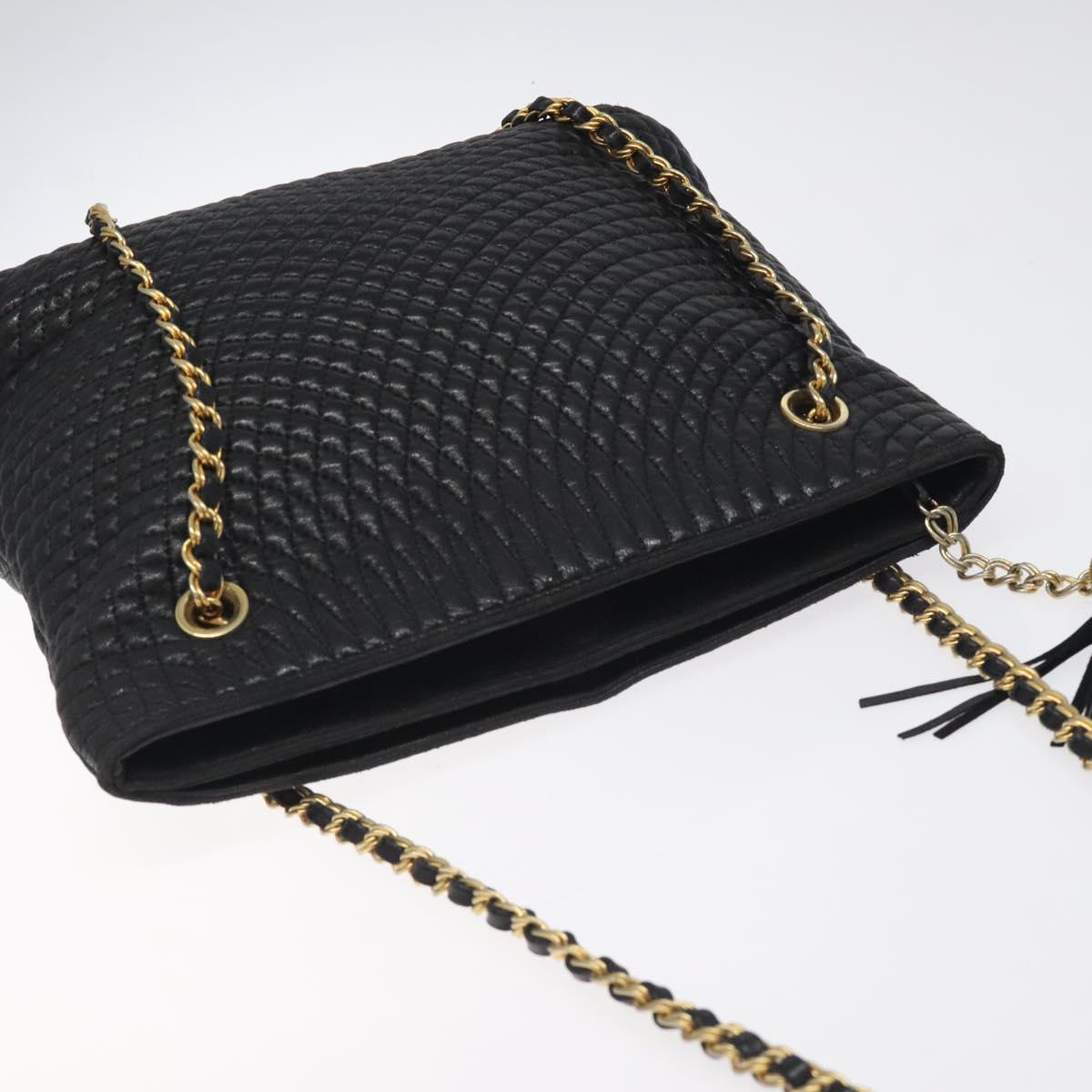 BALLY Chain Shoulder Bag Leather Black Gold Auth BA2785