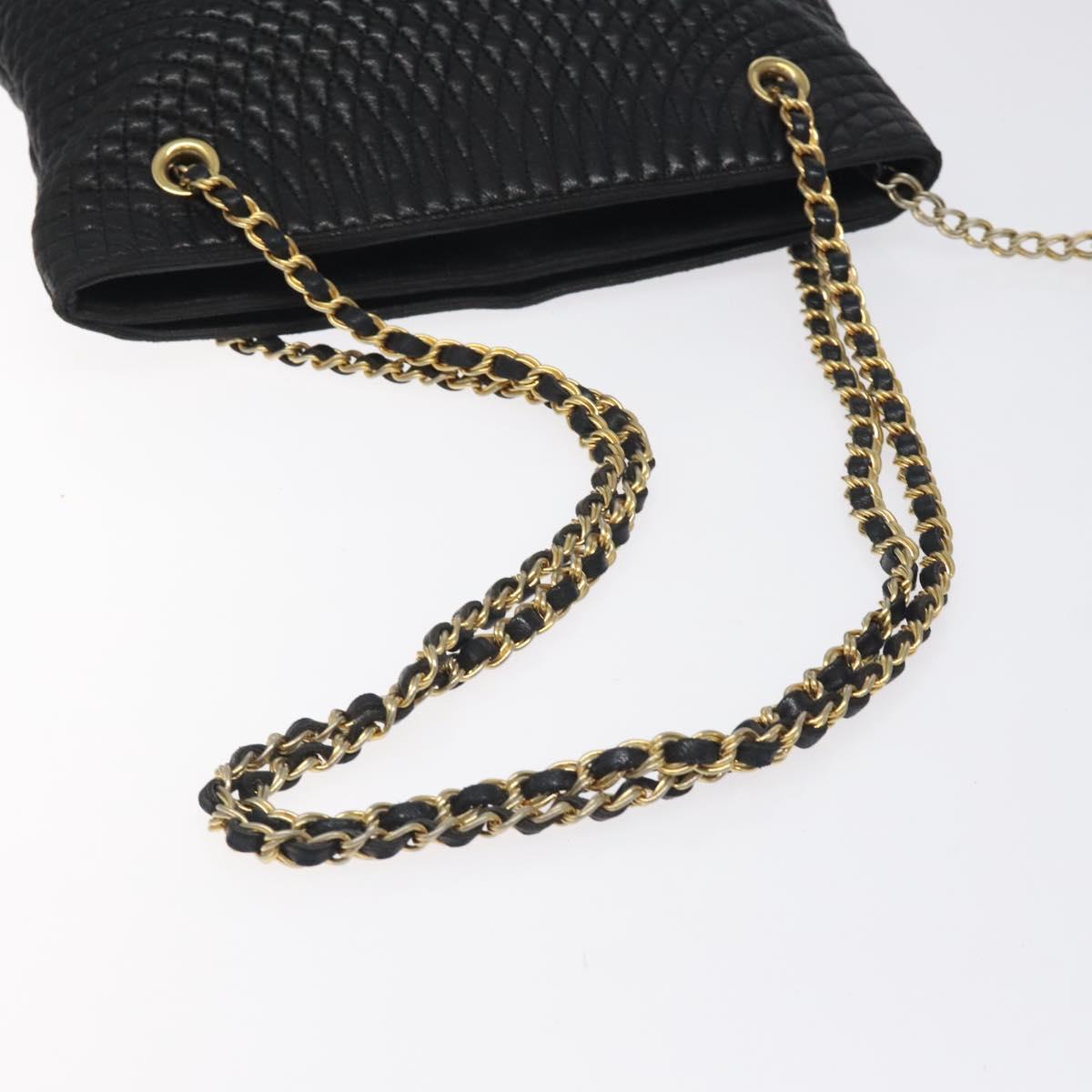 BALLY Chain Shoulder Bag Leather Black Gold Auth BA2785