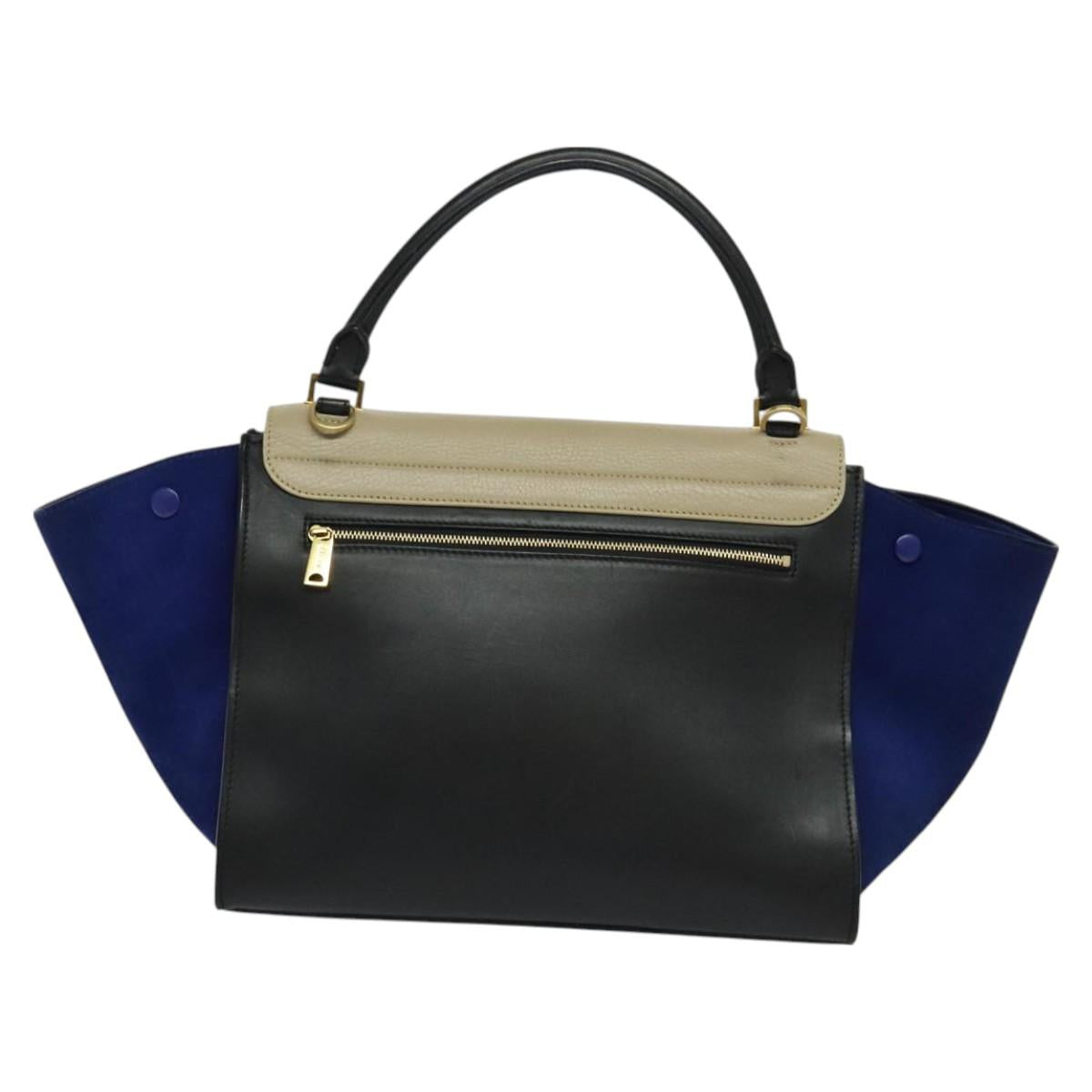 CELINE Trapeze Hand Bag Suede Leather 2way Beige Gold Auth BA2807