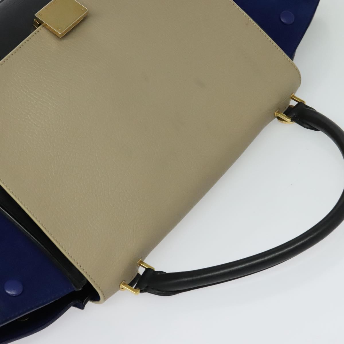 CELINE Trapeze Hand Bag Suede Leather 2way Beige Gold Auth BA2807