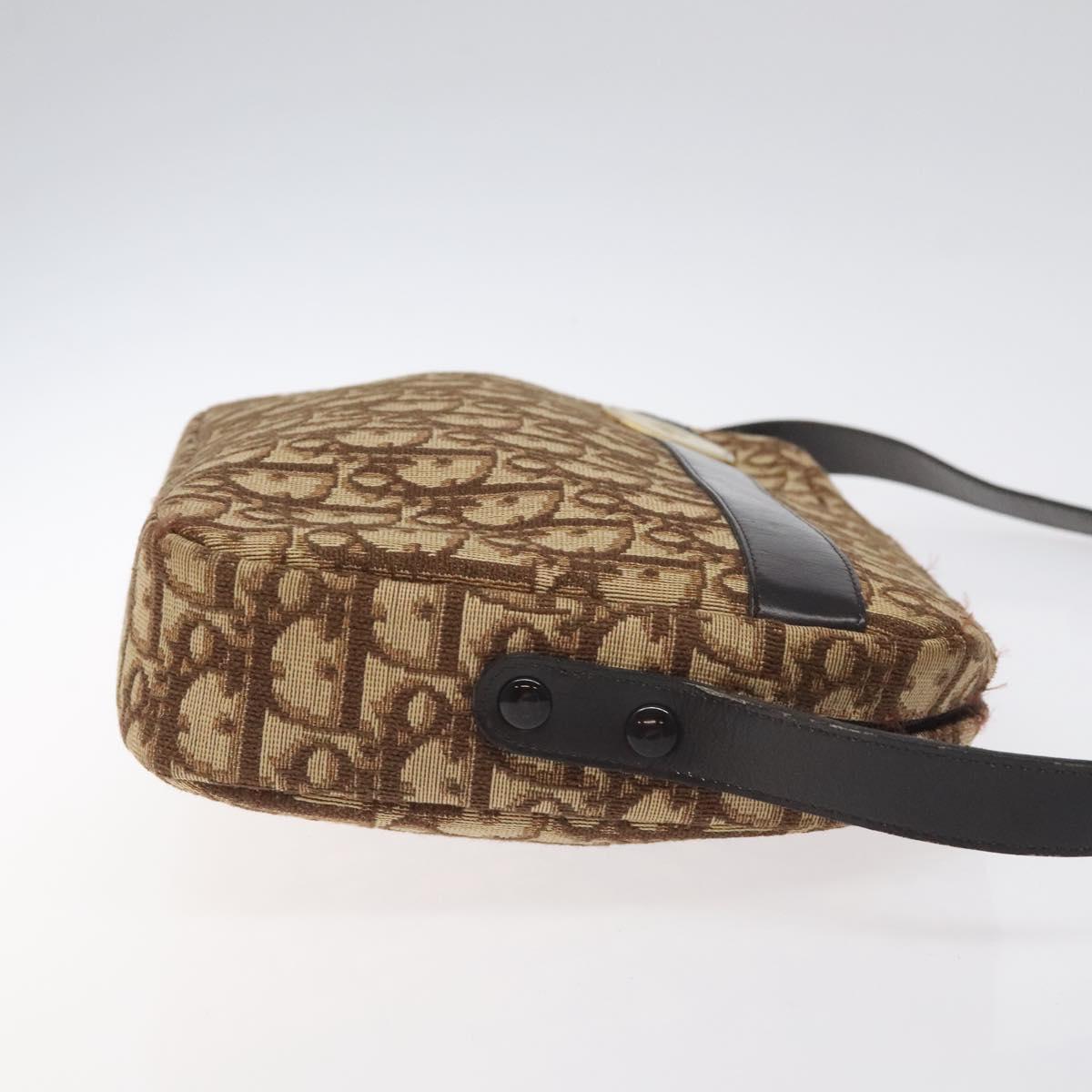 Christian Dior Trotter Canvas Shoulder Bag Brown Gold Auth BA2808