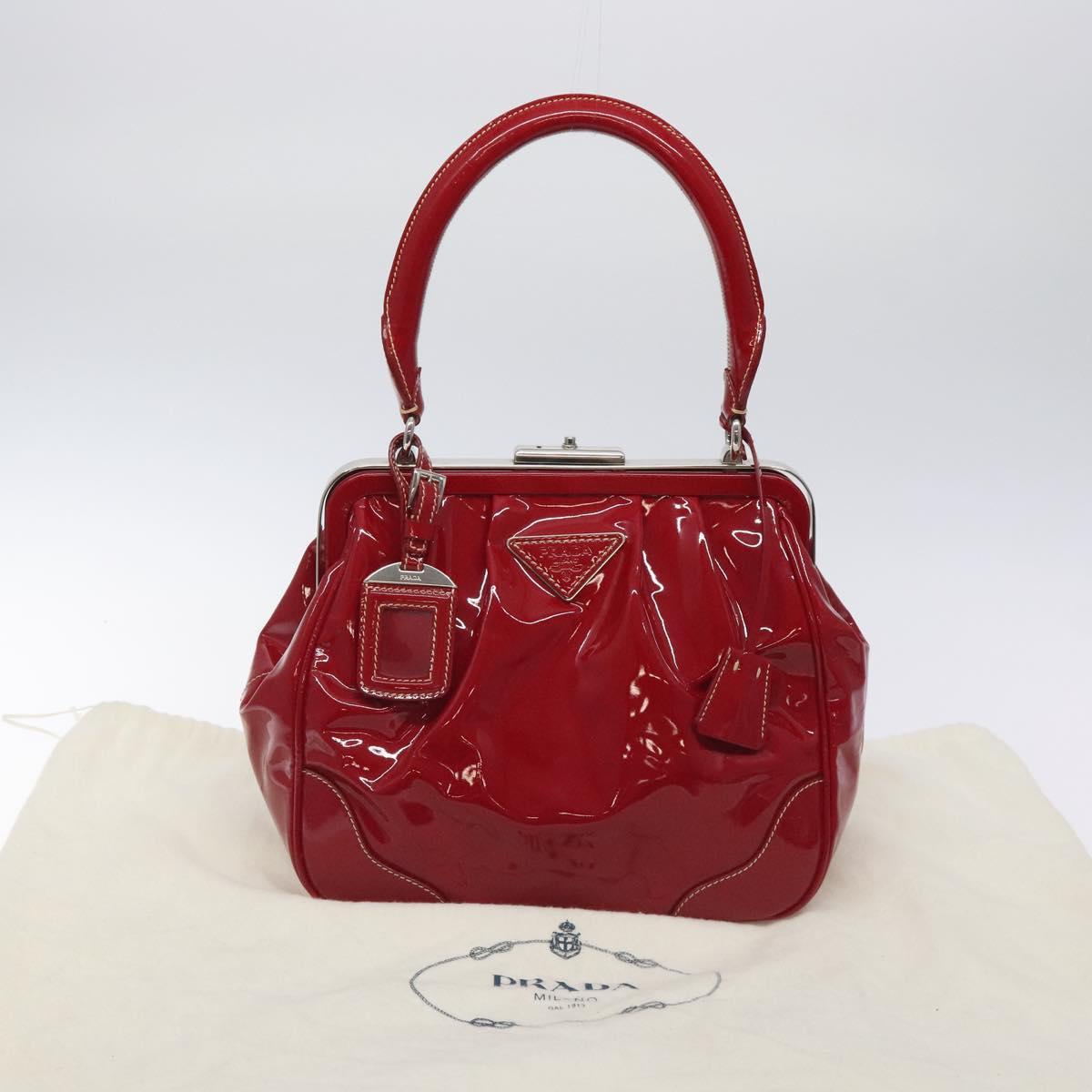 PRADA Hand Bag Enamel Red Silver Auth BA2814