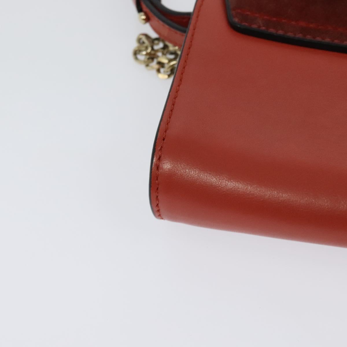 Chloe Faye Small Shoulder Bag Leather Suede Red Gold Auth BA2824