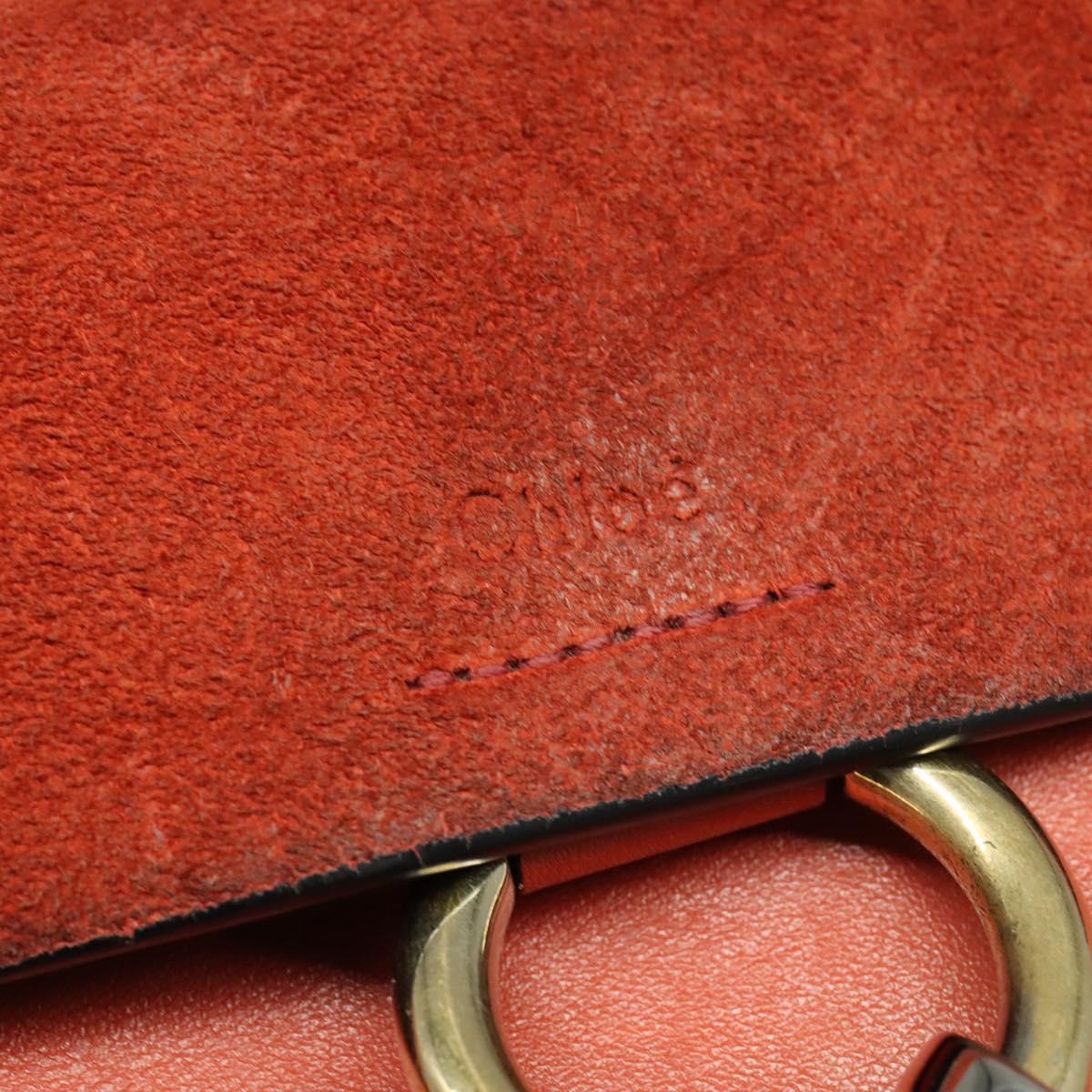 Chloe Faye Small Shoulder Bag Leather Suede Red Gold Auth BA2824