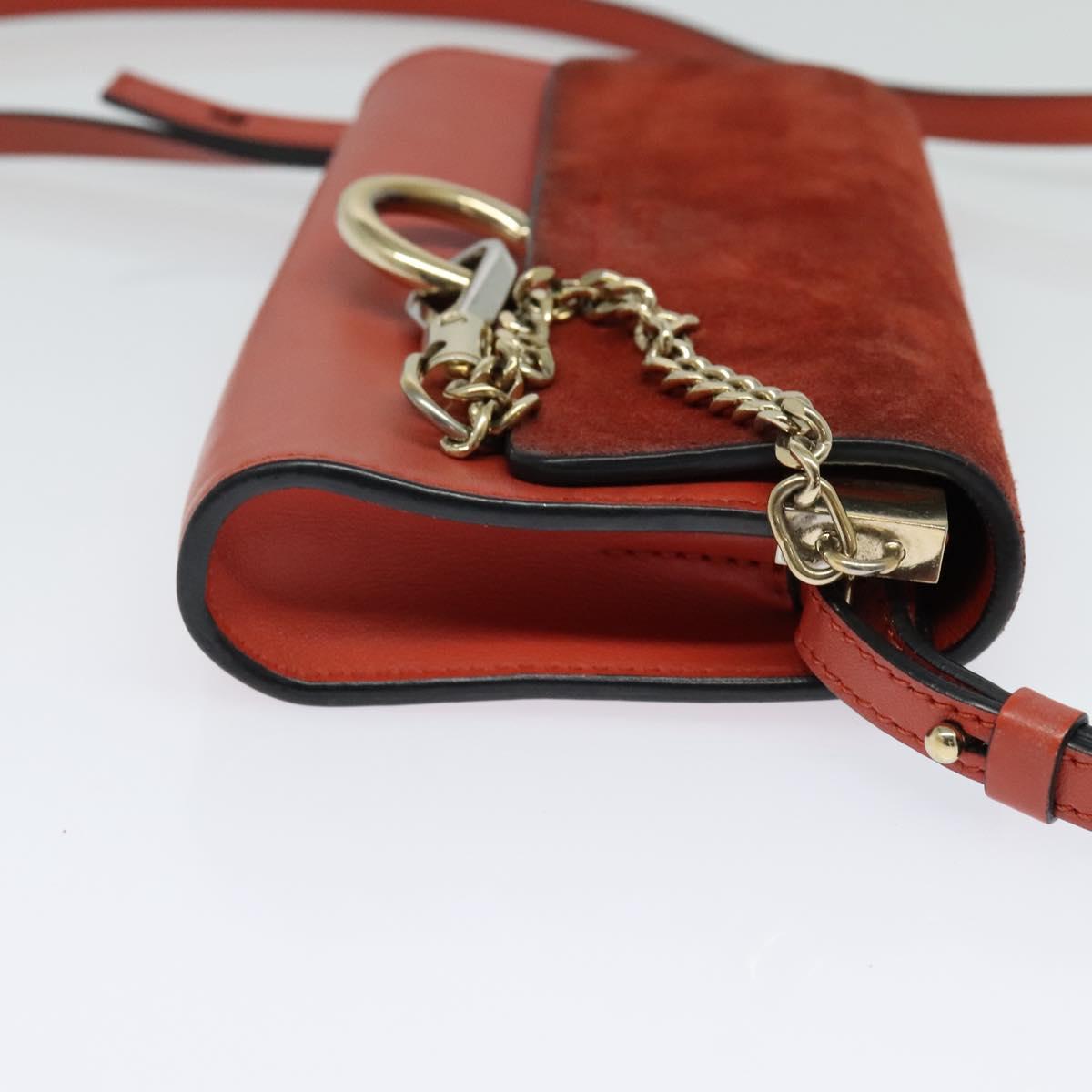 Chloe Faye Small Shoulder Bag Leather Suede Red Gold Auth BA2824