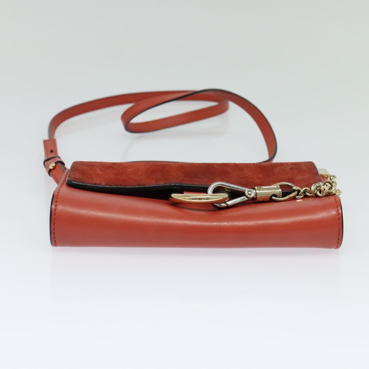 Chloe Faye Small Shoulder Bag Leather Suede Red Gold Auth BA2824
