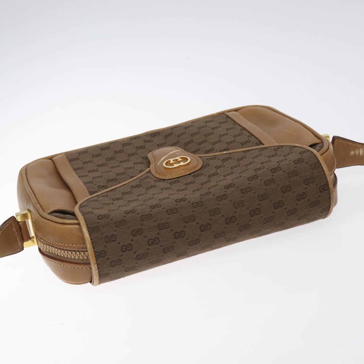 GUCCI Micro GG Canvas Shoulder Bag Brown Gold Auth BA2829