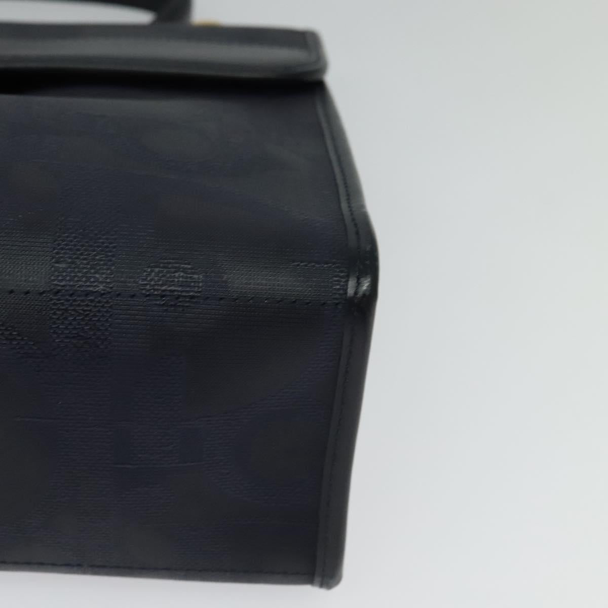 Christian Dior Trotter Canvas Hand Bag PVC 2way Navy Gold Auth BA2861